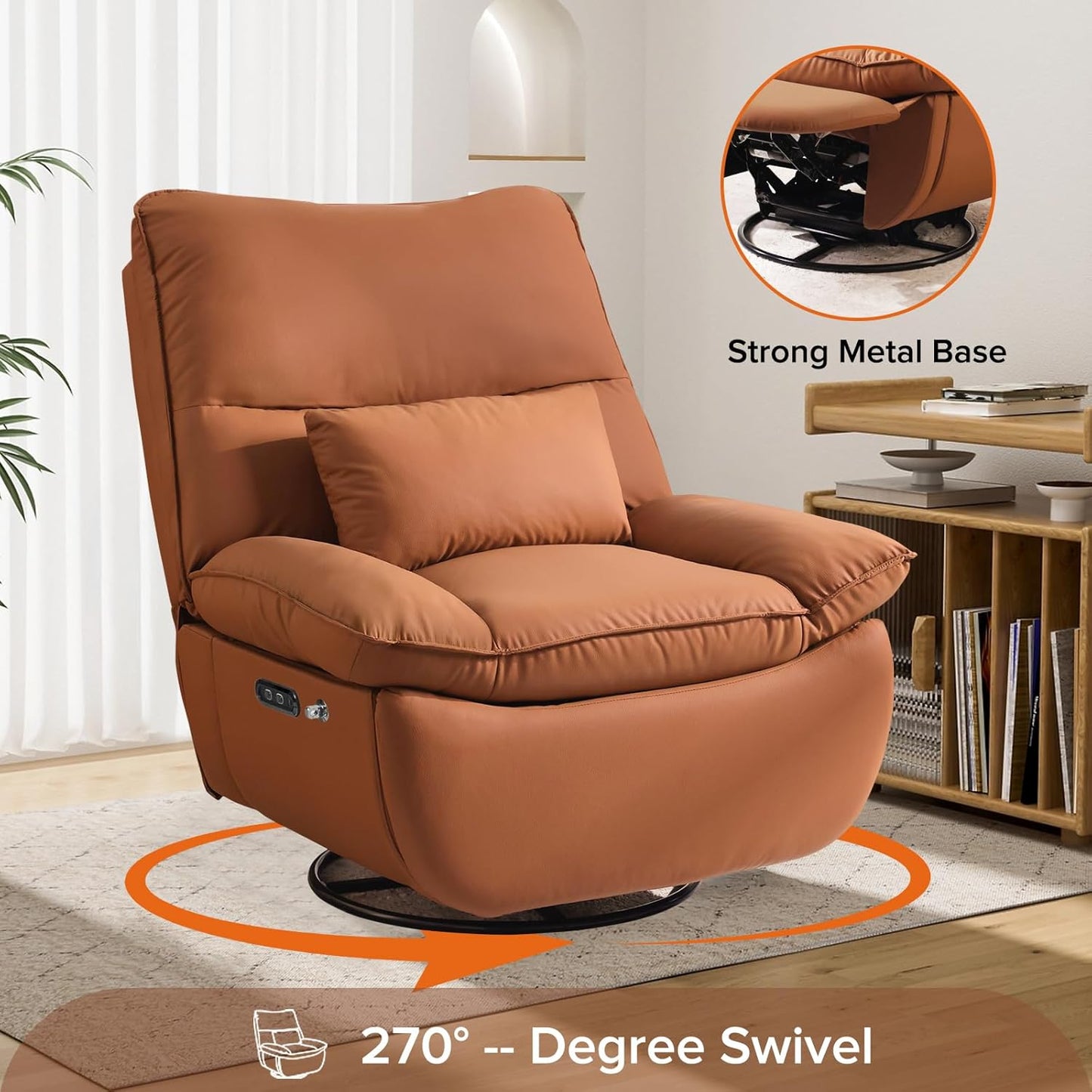Rocking Chair Nursery with Power Adjustable, Electric Glider Recliner Nursing Chair for Breastfeeding with USB Port and Storage (Orange)
