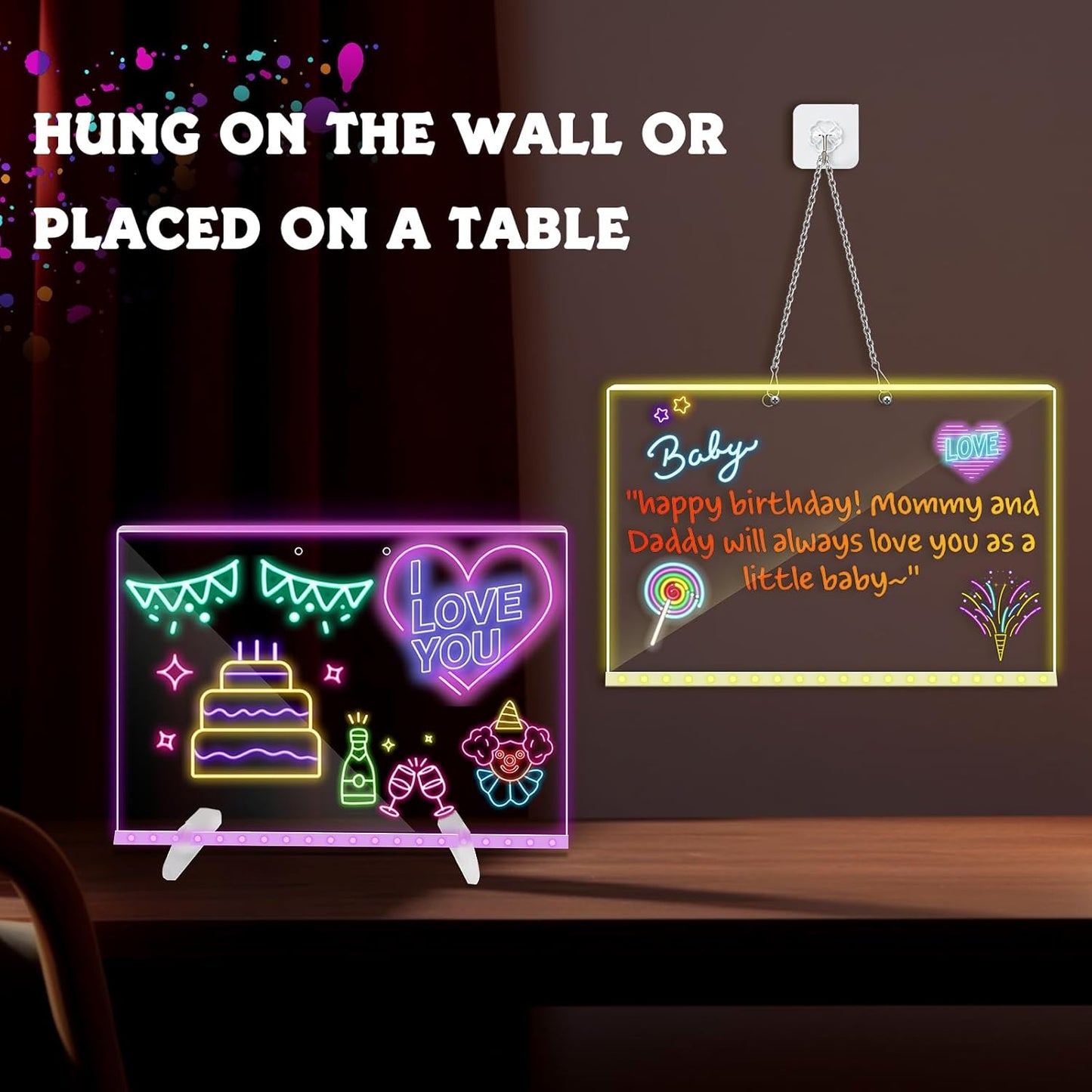 LED Note Board with Colors, Acrylic Dry Erase Board with Light, 13.8"X10" 4 Modes & 7 Colors Led Drawing Board for Kids with Invisible Stand, Rewritable Glow Memo for Office, Home, Kids