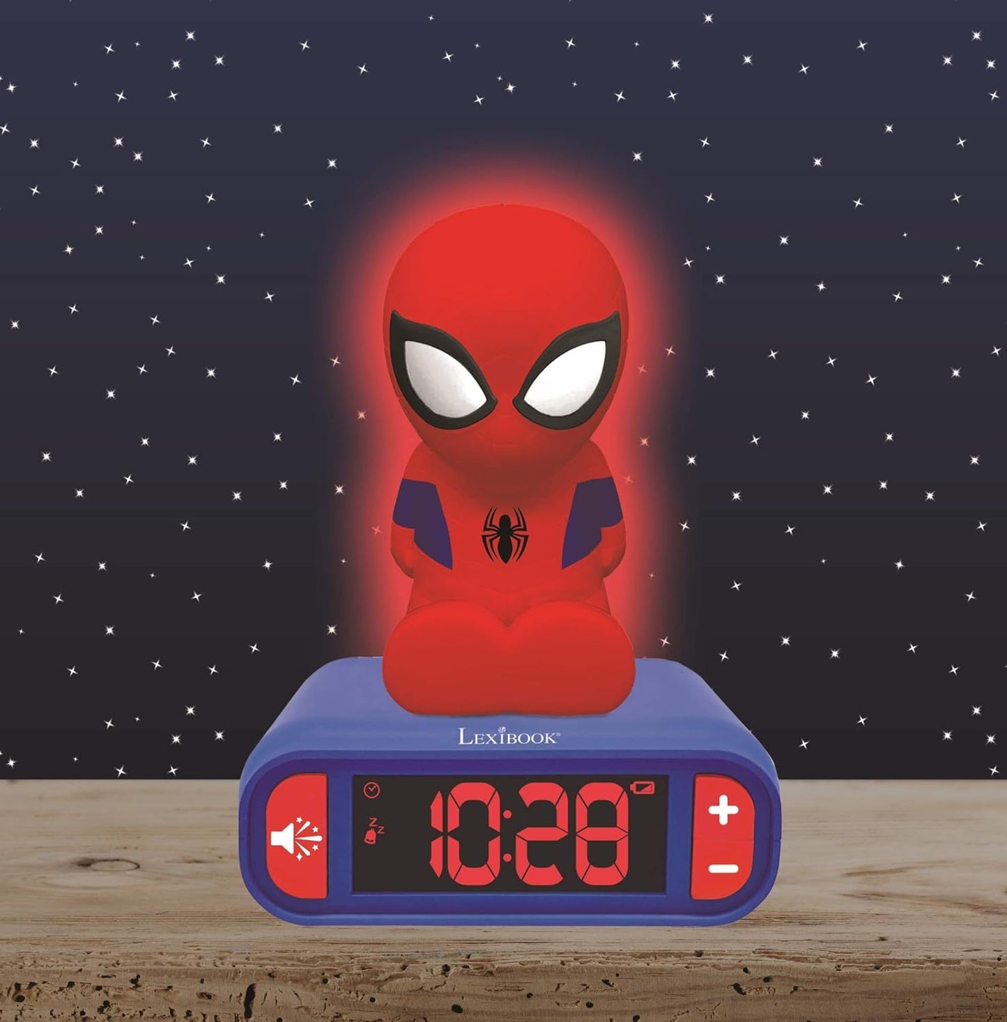 LEXiBOOK - Marvel Spider-Man Digital Alarm Clock with Night Light Snooze and Marvel Spider Man Superheroes Sound Effects - Boys Clock - Luminous Spiderman, Blue - RL800SP