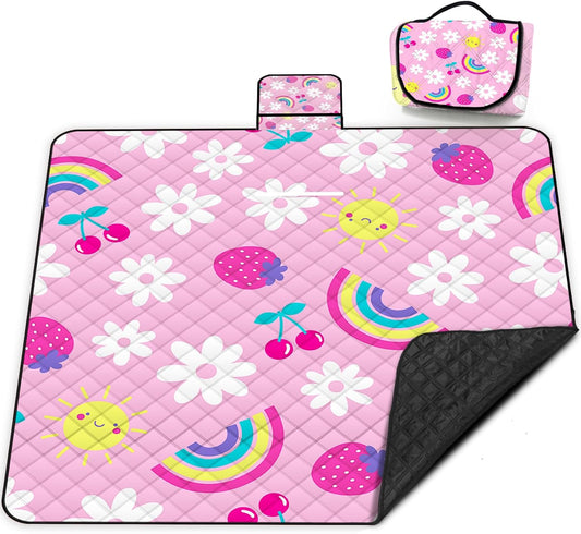 Extra Large Picnic Blanket Waterproof,80"x 80"Foldable Machine Washable Beach Blankets,Outdoor Blanket for 6-8 Adults, Picnic Mat Suitable for Indoor Crawling,Park Beach,Camping,Hiking, Travel(Pink)