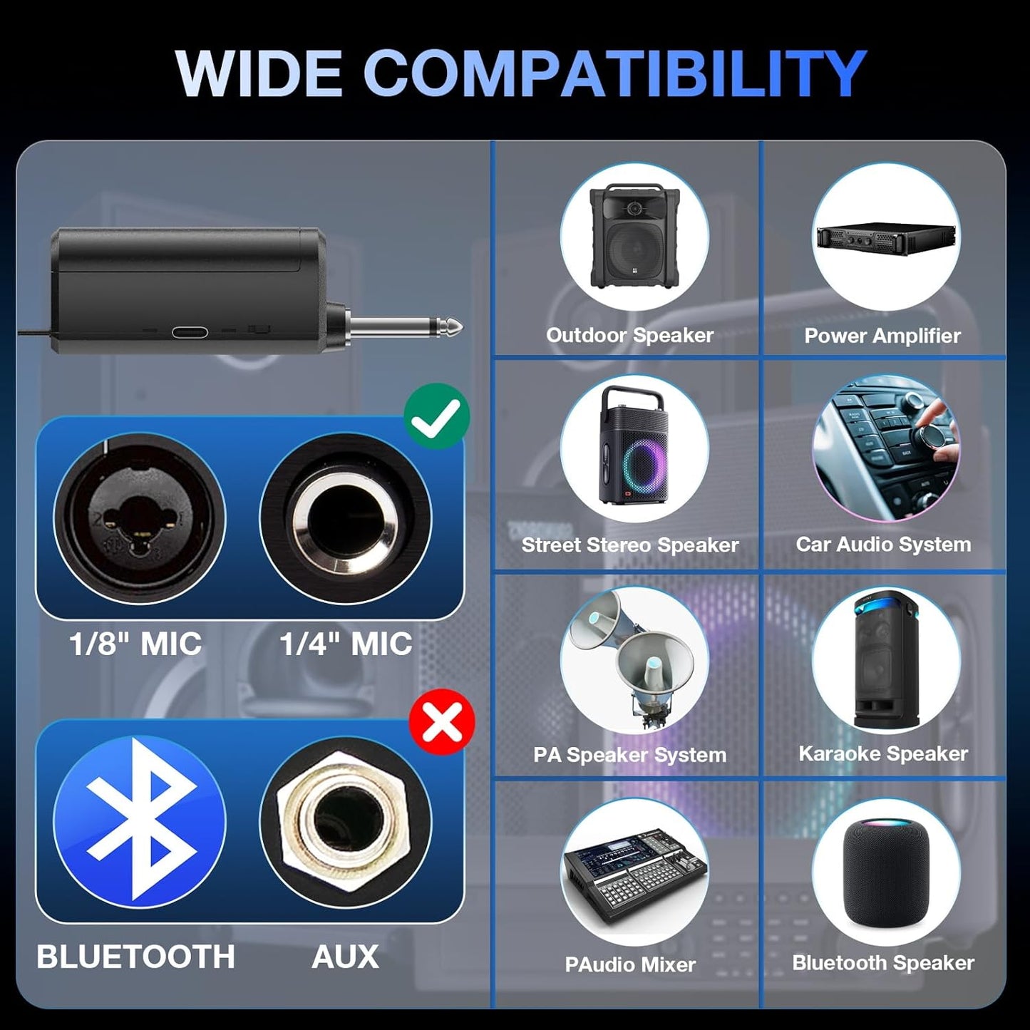 Wireless Microphone, Rechargeable Dual Cordless Handheld Dynamic Wireless Mics,NEWBAXS Karaoke Microphones with 1/4'' Output for Karaoke, Meeting, Singing, Church, Wedding