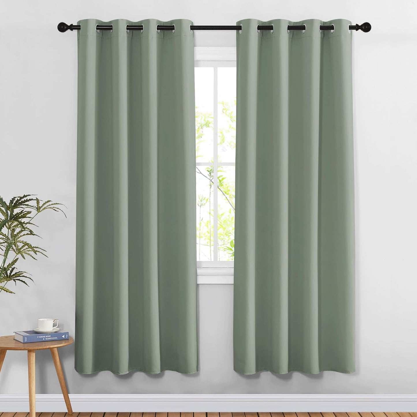 NICETOWN Blackout 78 inch Curtains for Doorway 2 Panels Set, Grommet Thermal Insulated Room Darkening Door Curtains Sound Reducing for Bedroom/Home Office, Sage Green, W52 x L78