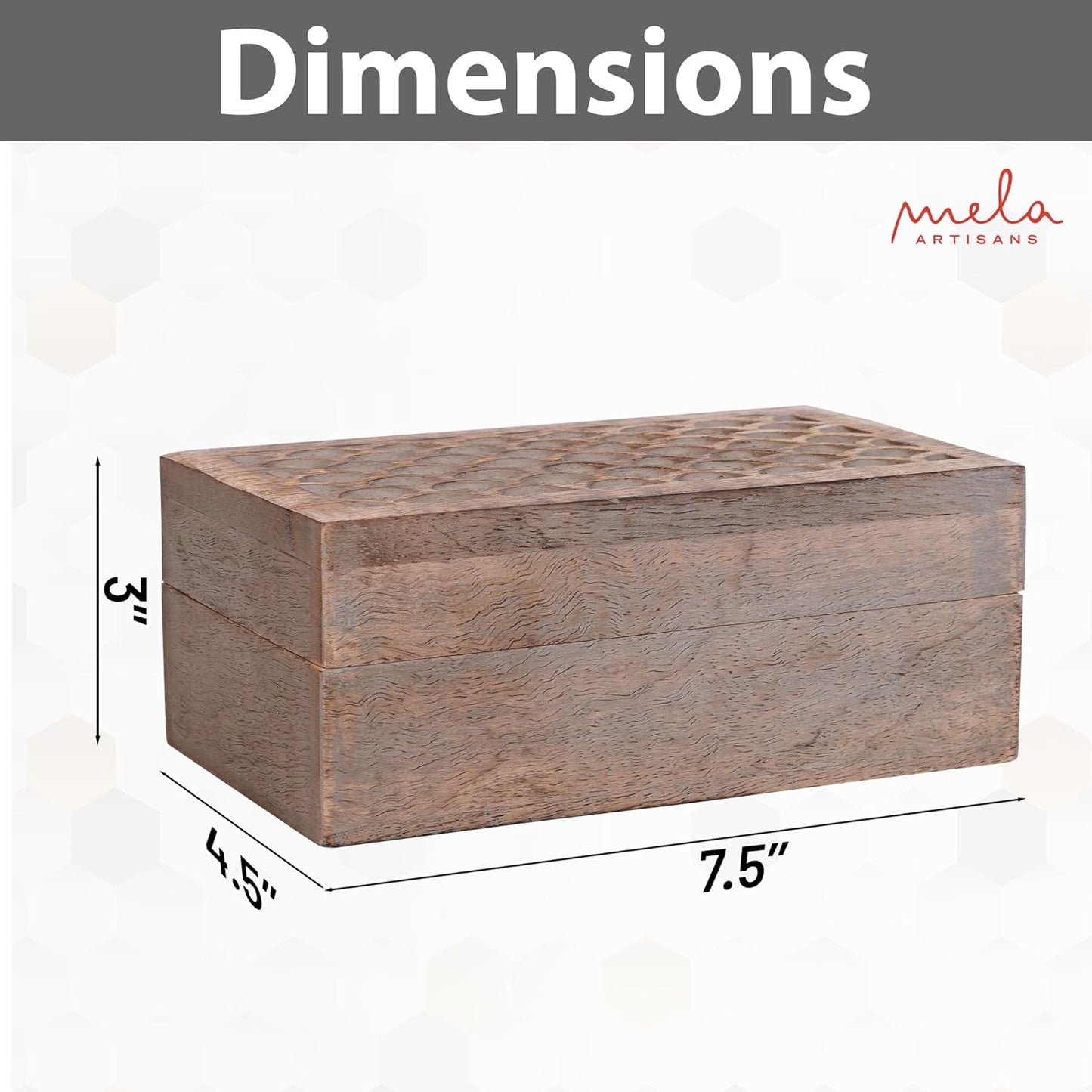 Scallop Wooden Box (Medium) - Light Burnt Over Grey Decorative Box with Lid w/Felt Pads Underneath & Wooden Carving - Unique Handmade Mangowood Keepsake Storage Box for Home - 7.5 x 4.5 x 3"