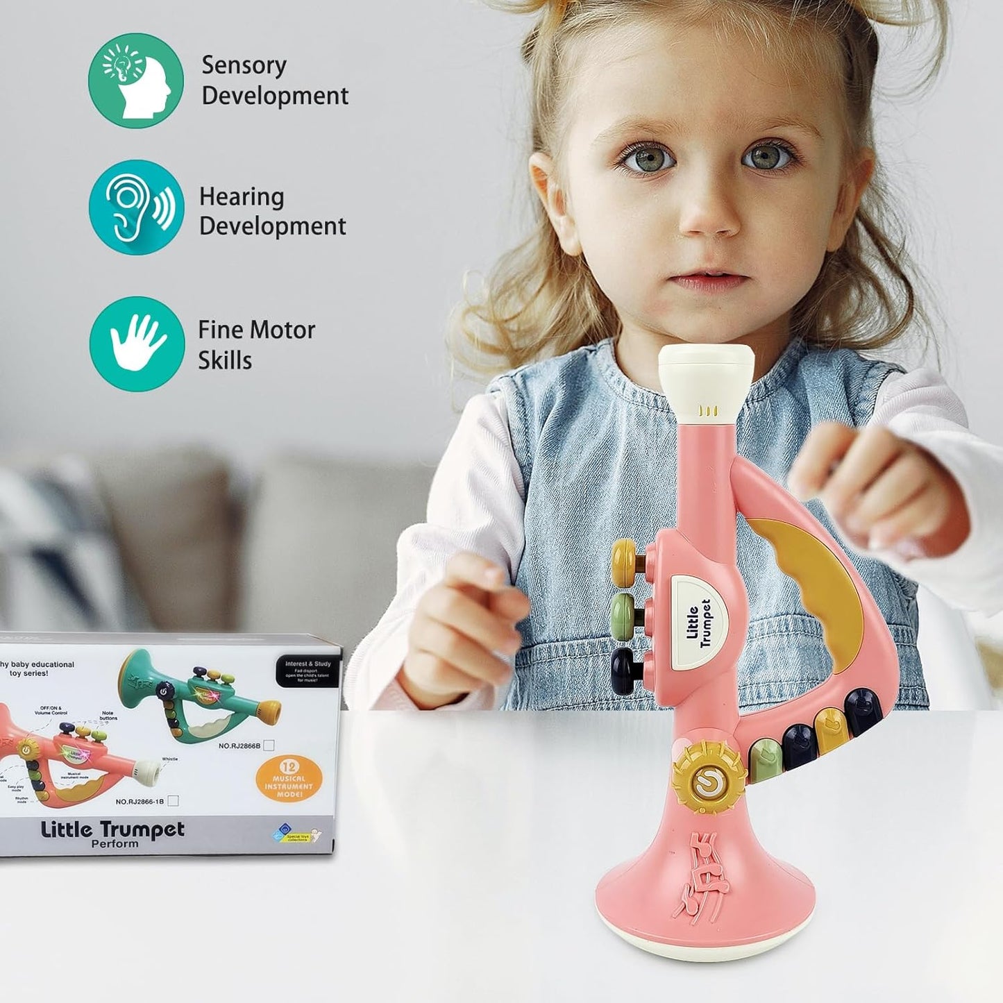 Musical Toys for Kids, Little Trumpet Toy for Toddlers, Blow Horn Baby Educational Toys, Infants Music Toy for Girls Boys Ages 1 2 3 Years Old (Pink)