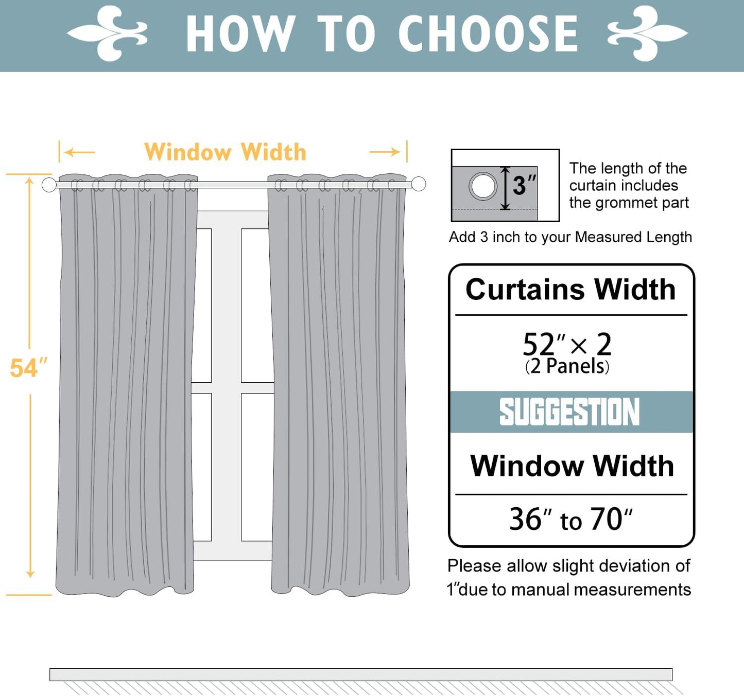ChrisDowa Blackout Curtains 54 inches Long for Bedroom - 2 Panels Set Grommet Thermal Insulated Room Darkening Curtains for Living Room (Aqua, 52 x 54 Inch)