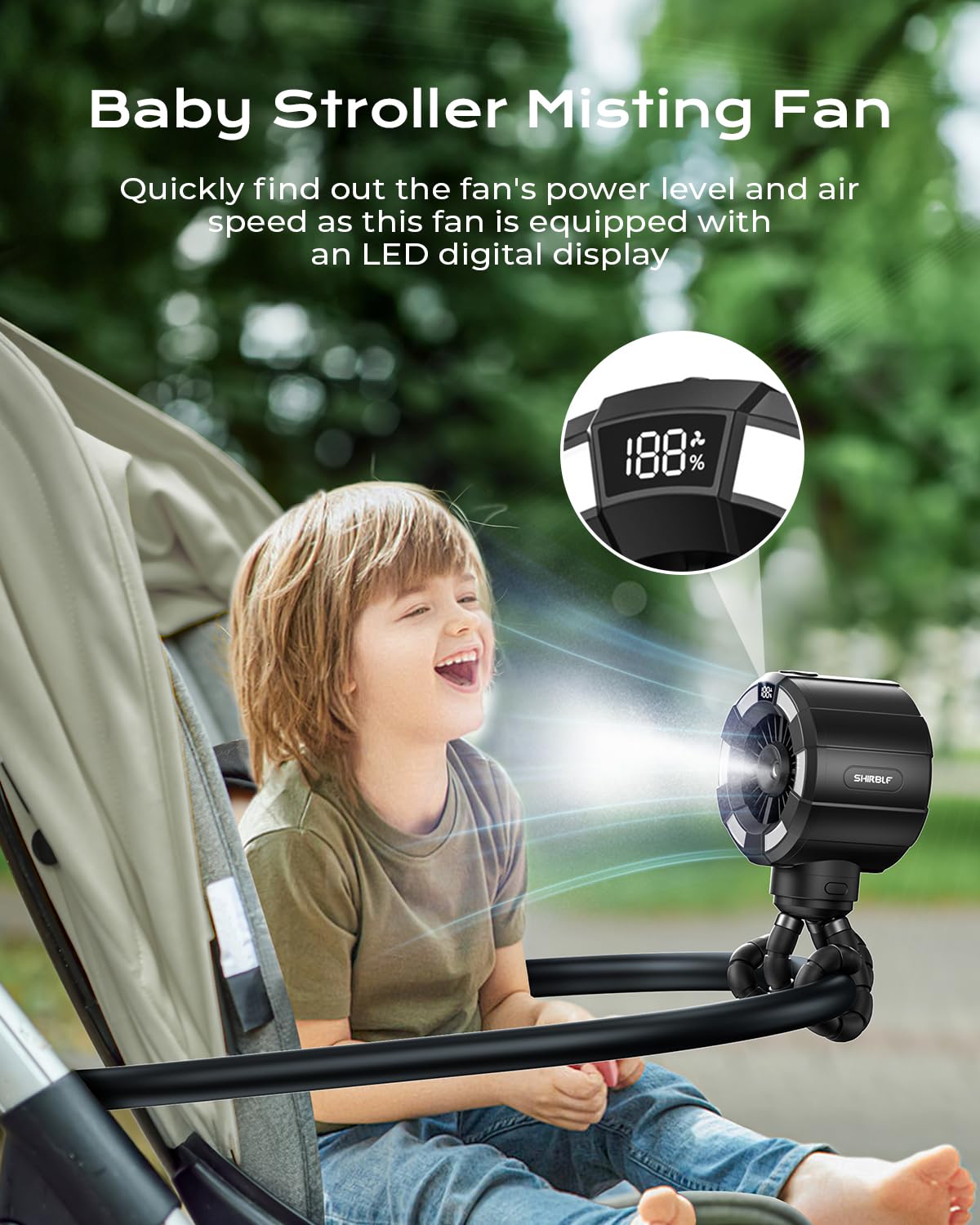 6000mAh Misting Fan for Stroller, 3 Speeds Portable Clip Fan with Intermittent/Continuous Spray, 14H Cooling, Detachable Mount, Timer & Night Light for Baby (100ML Water Tank) - Black