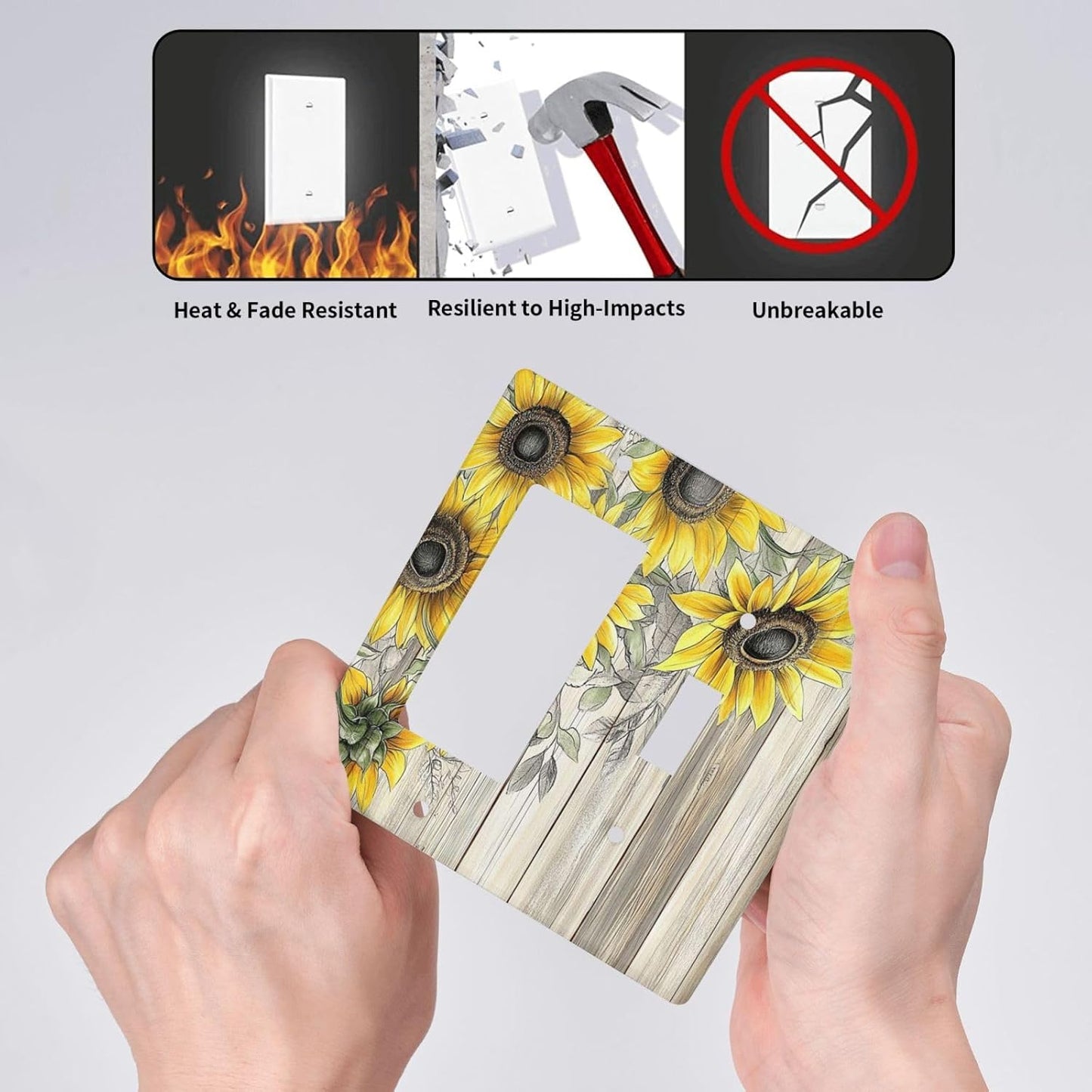 Outlet Covers Floral Sunflower Rustic Flower Vintage Wood 1 Toggle 1 Rocker Combination Decorative Wall Plate Electrical Switch Plates Light Switch Cover Plate For Farmhouse Cabin Decor