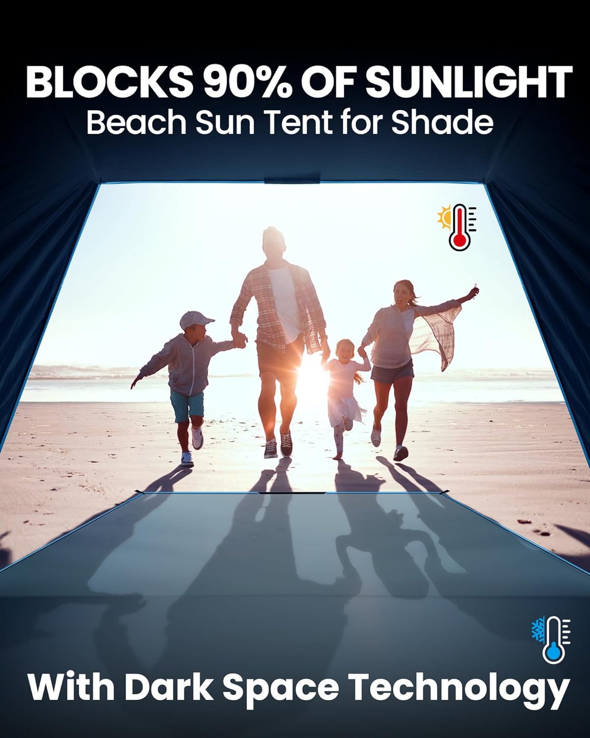 OutdoorMaster Beach Tent with Blackout Shelter Technology, Portable Beach Shade Sun Shelter Canopy for 4-6 Person with UPF 50+ UV Protection, Easy Setup Pop Up Tent Family Size