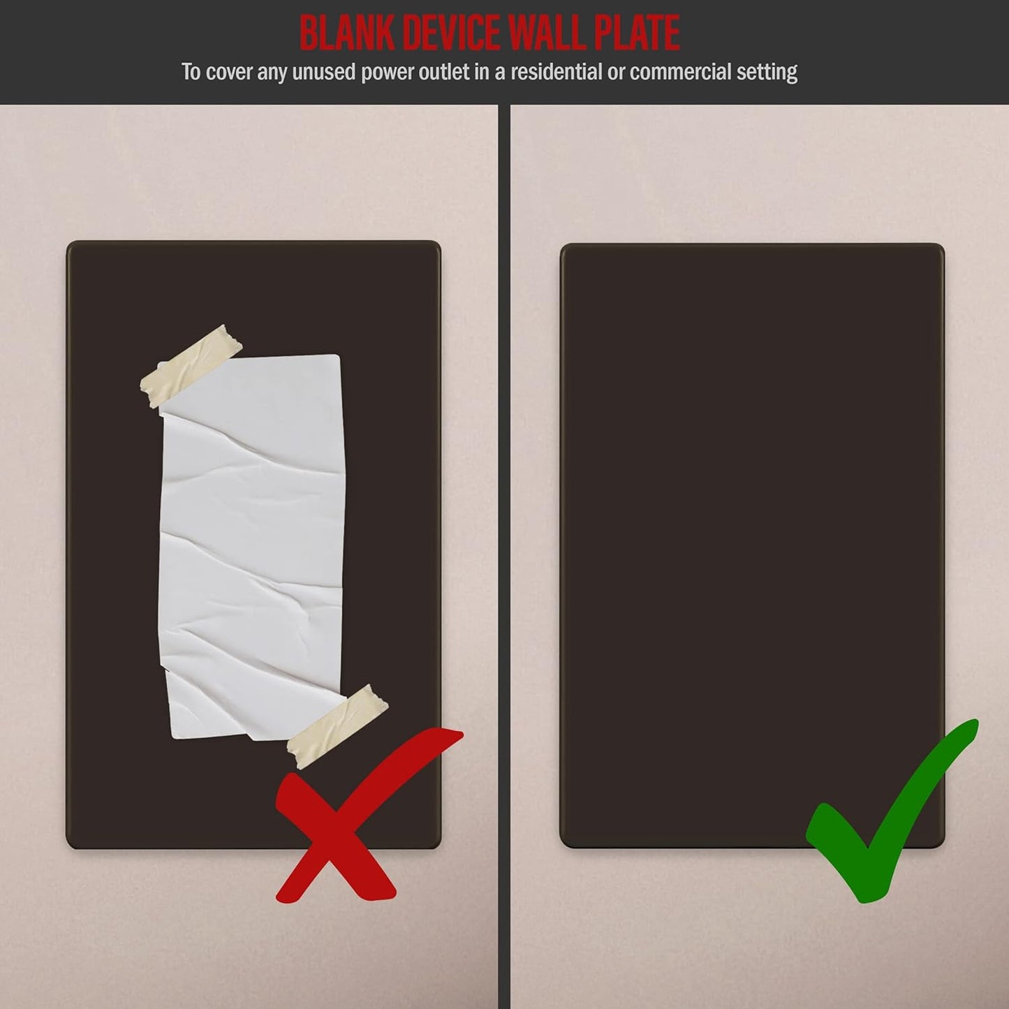 ENERLITES Screwless Blank Wall Plate, Child Safe Blank Device Outlet Cover, Standard Size, 1-Gang 4.68" x 2.93", Polycarbonate Thermoplastic, UL Listed, SI8801-BR, Glossy, Brown
