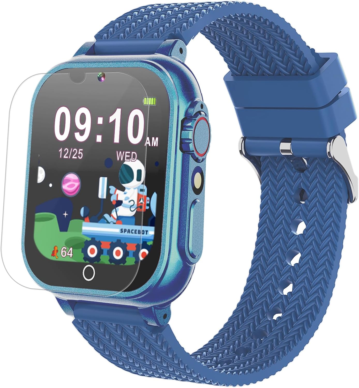 Goodatech Kids Smart Watch for Boys Girls, 1.54'' Smartwatch with 26 Puzzle Games,HD Camera,Video Music Player,Pedometer,Flashlight,Audio Book etc., Aluminum Case and Sport Band (Blue)