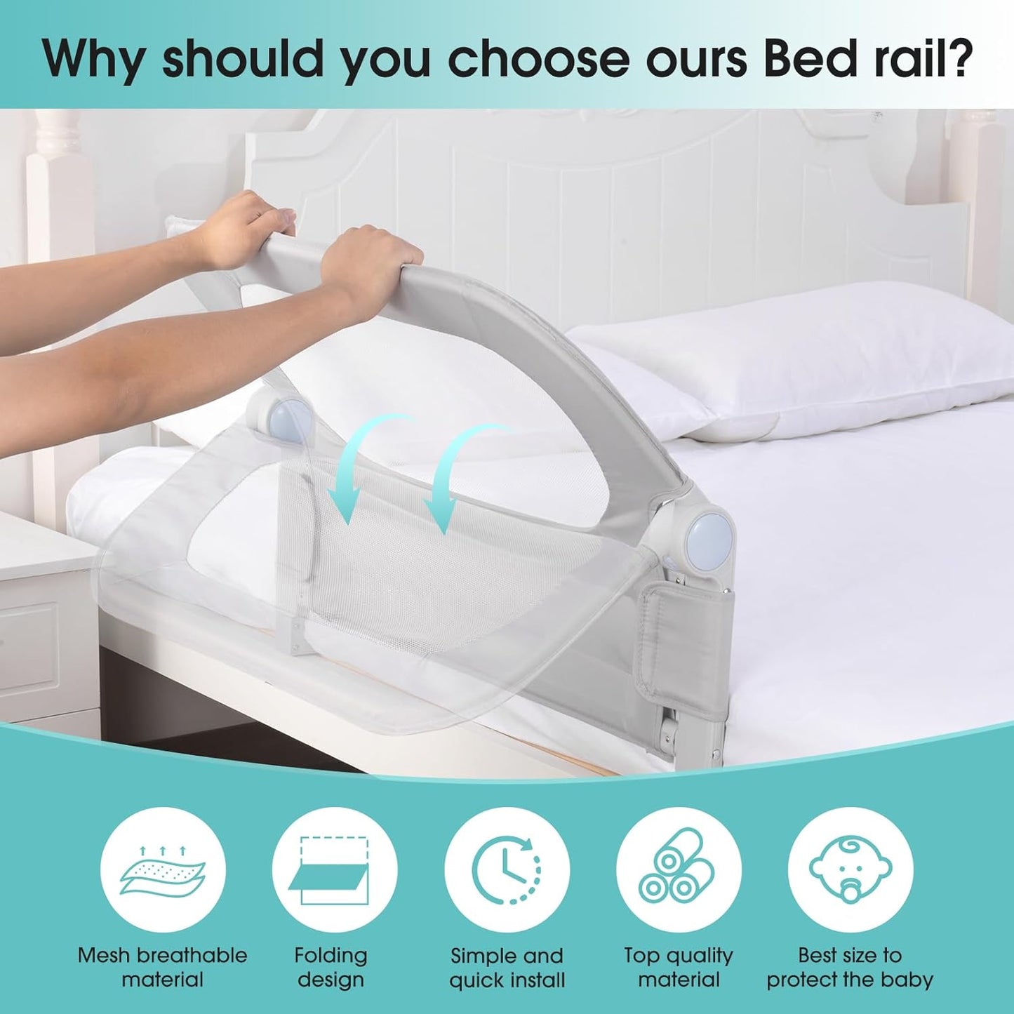 Baby Bed Rail Guard for Toddlers - 35.1" Toddler Bed Side Rails for Crib, Twin, Full, Queen Bunk Size Bed Swing Down Bedrail Extral Tall Child Safety Side Railing Guards for Kids