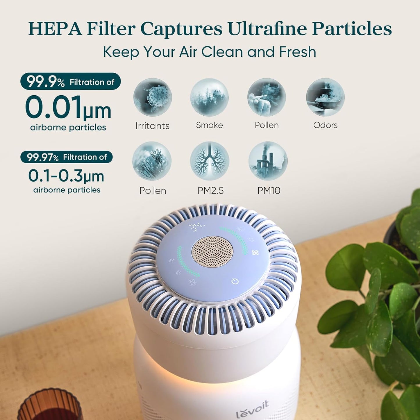 LEVOIT Air Purifier for Baby with White Noise Sound Machine and Blue-Light-Free Night Light in Bedroom, HEPA Filter Removes Ultrafine Particle, AHAM VERIFIDE, 5 Air Quality Monitor, Smart WiFi, Sprout