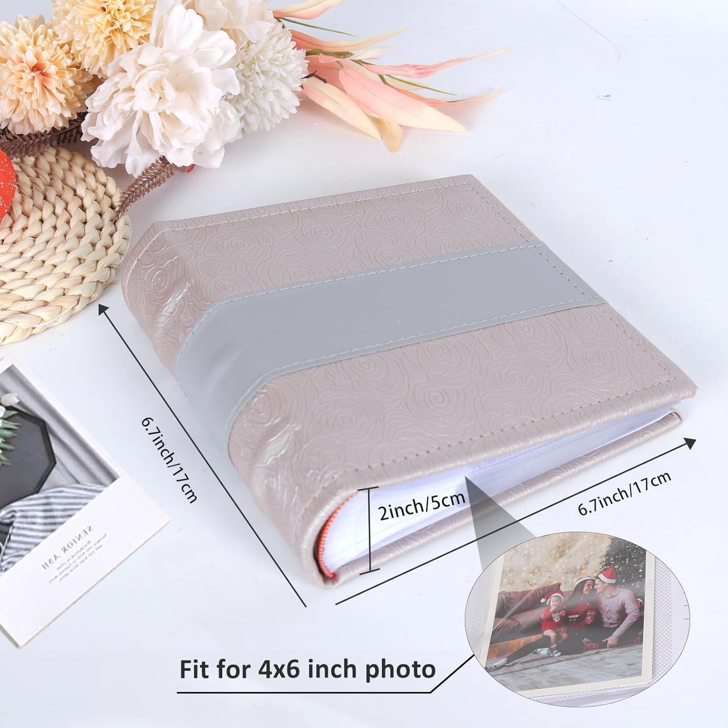 RECUTMS Photo Album 4x6 with Writing Space 100 Photos Photo Book, Leather Cover Picture Album with Memo Areas for Wedding Anniversary Family Baby Couple Valentines Graduation Travel (Grey)