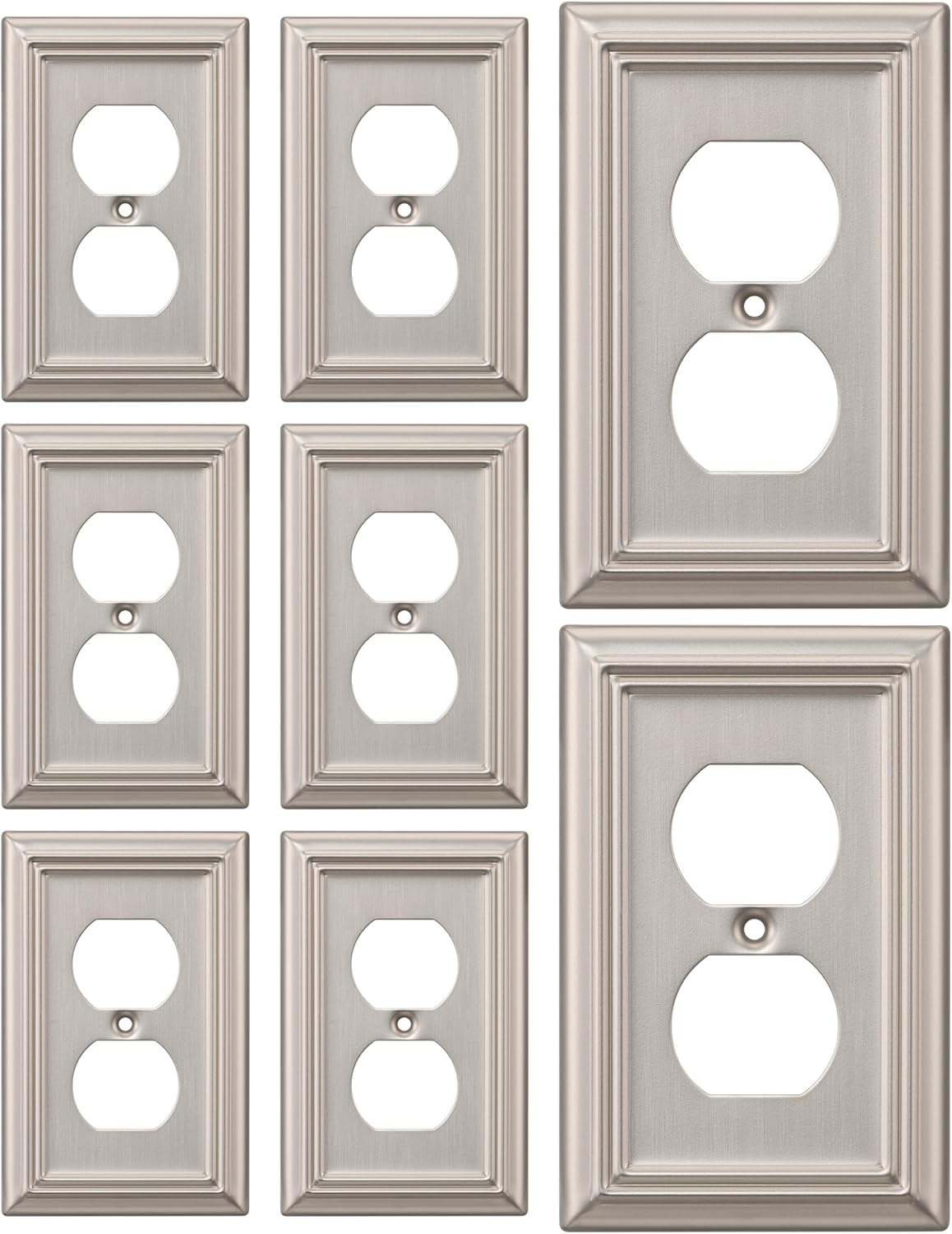 DEWENWILS 8-Pack Duplex Wall Plate, Metal Wall Outlet Cover for Receptacle, Light Switch, Brushed Nickel