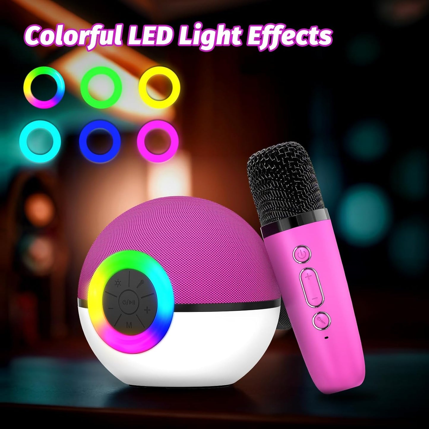 goopow Mini Karaoke Machine Speaker for Kids Adults, Portable Bluetooth Microphone Song Toys with LED Light, Best Chritmas Birthday Festival Gift for 3 4 5 6 7 8+ Year Old Girls Boys (Hotpink-2MIC)