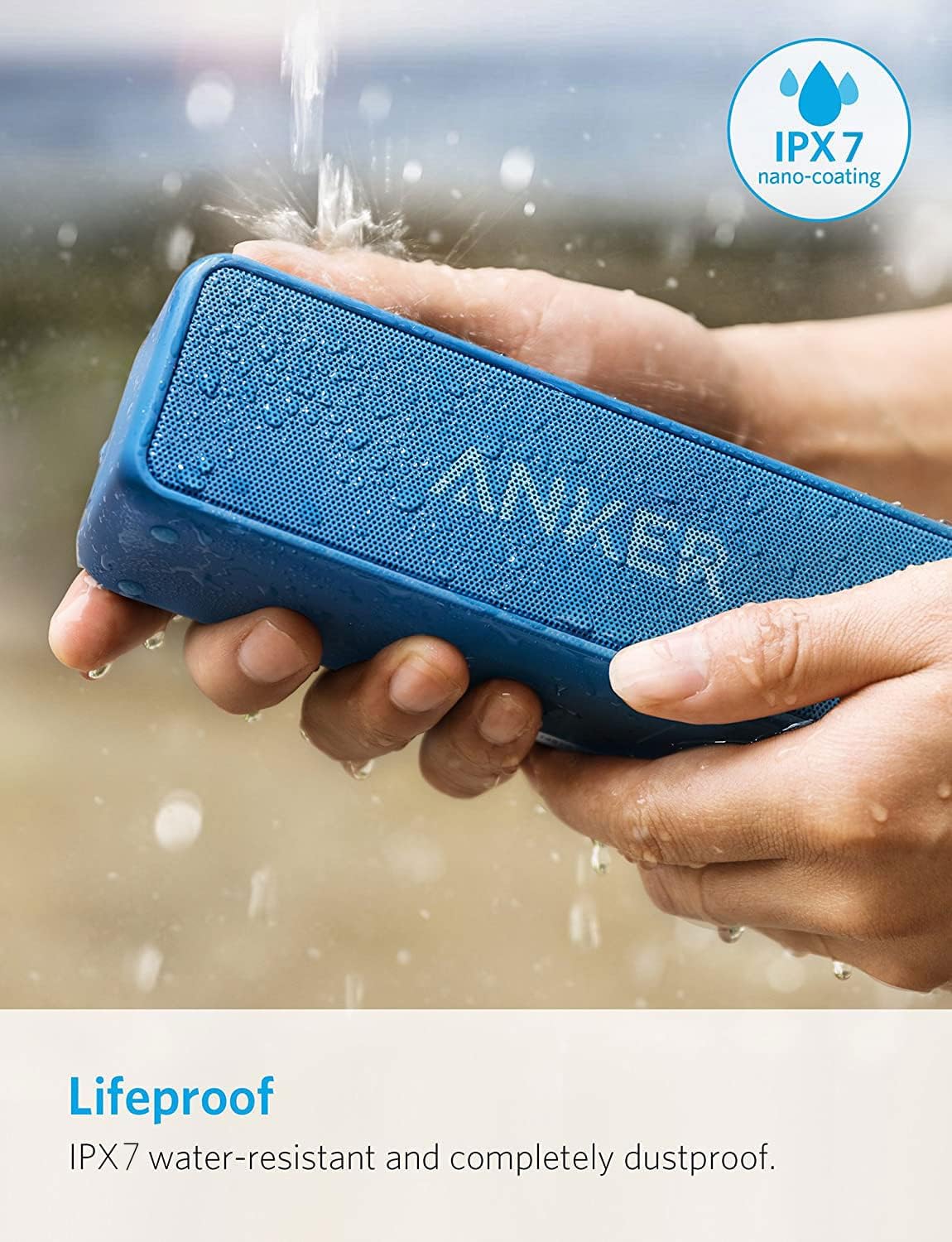 Anker Soundcore 2 12W Portable, Wireless Bluetooth Speaker with Better Bass, 24-Hour Playtime, 66ft Bluetooth Range, IPX7 Water Resistance, Built-in Mic, Ideal for Shower, Travel, Party, Beach - Blue