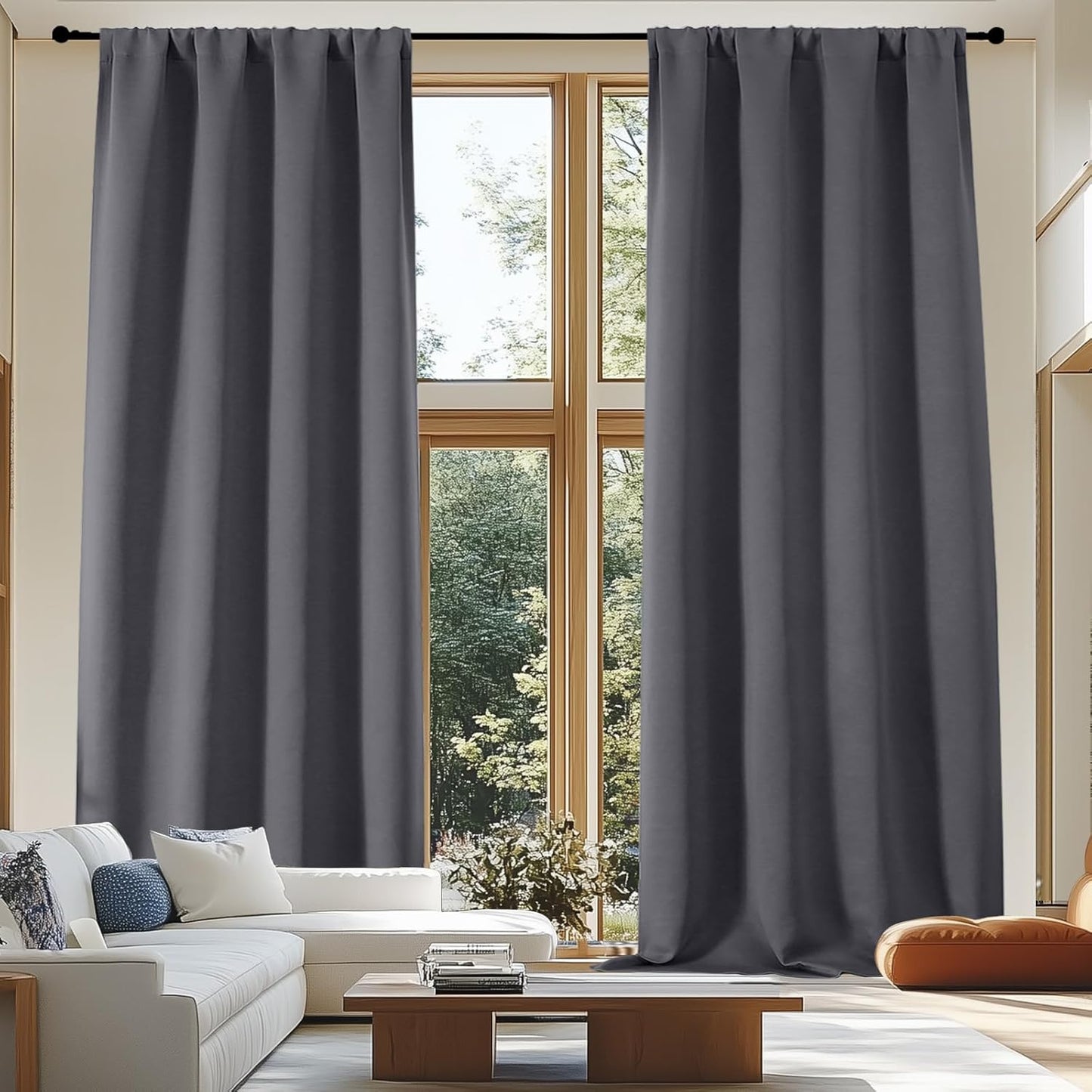 Simplebrand Ava Grey Blackout Extra Long 10ft Curtains for Patio 120 Inches Long 2 Panels Set, Solid Thermal Insulated Energy Saving Rod Pocket Window Treatment Curtains Blackout Drapes, 50 Wx120 L