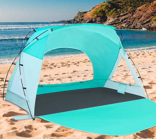Beach Tent, Portable Sun Shelter for 2/3/4/6-8 Person with UPF 50+ UV Protection, Easy Setup Waterproof Beach Shade Canopy Cabana for Family Outdoor and Picnics, Fishing with Carrying Bag