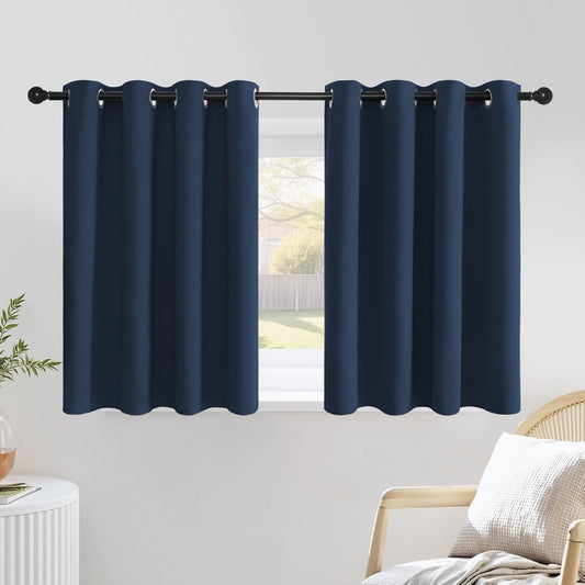 NICETOWN Navy Blue Kitchen Window Curtains 36 inches Long, Grommet Blackout Short Window Treatments Thermal Drapes for Bedroom, 2 Panels, W52 x L36