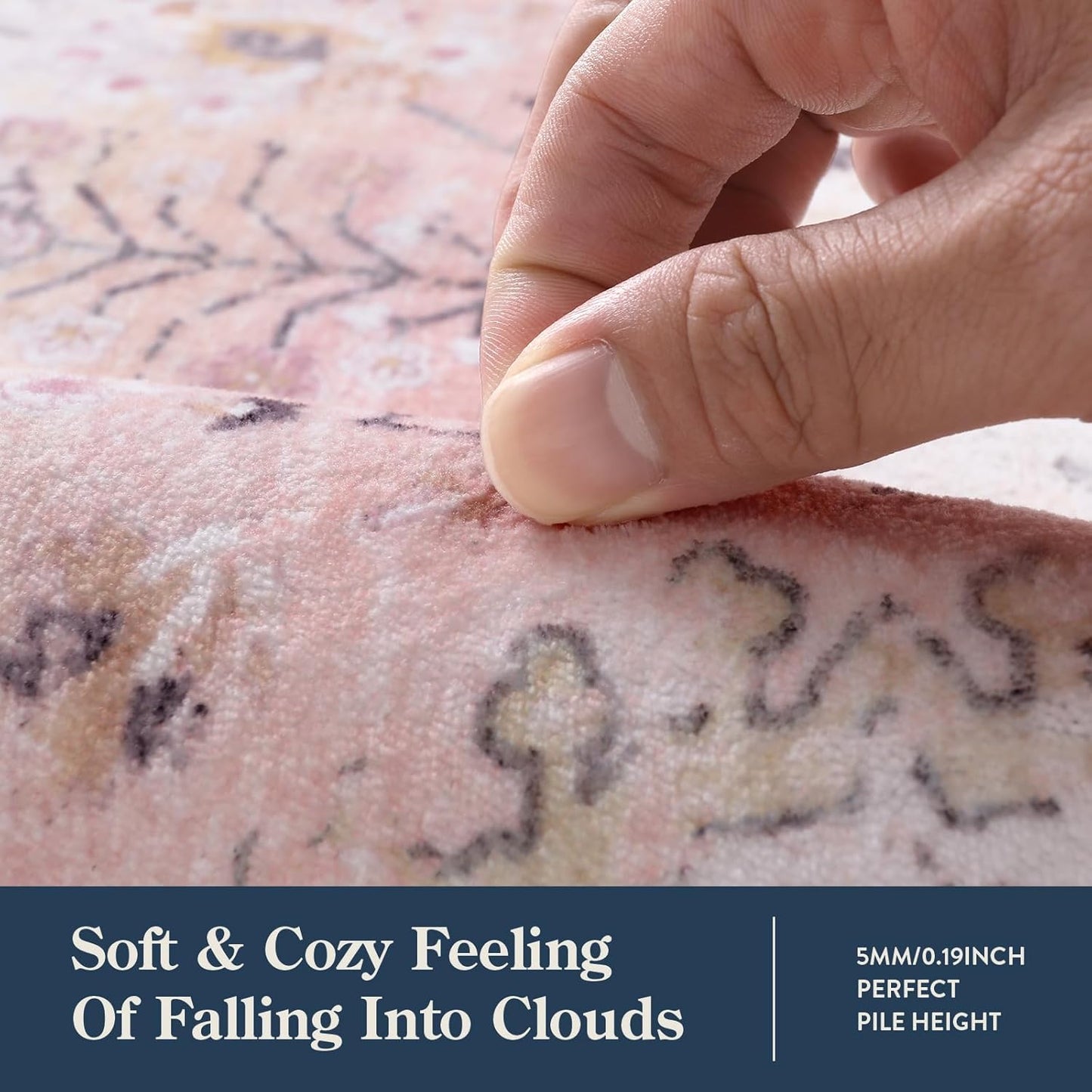 Lahome Light Pink Boho Rug, 3x5 Machine Washable Area Rugs for Dorm Girls, Soft Floral Small Nursery Pastel Mat, Pink Carpet for Bedroom Kids Room