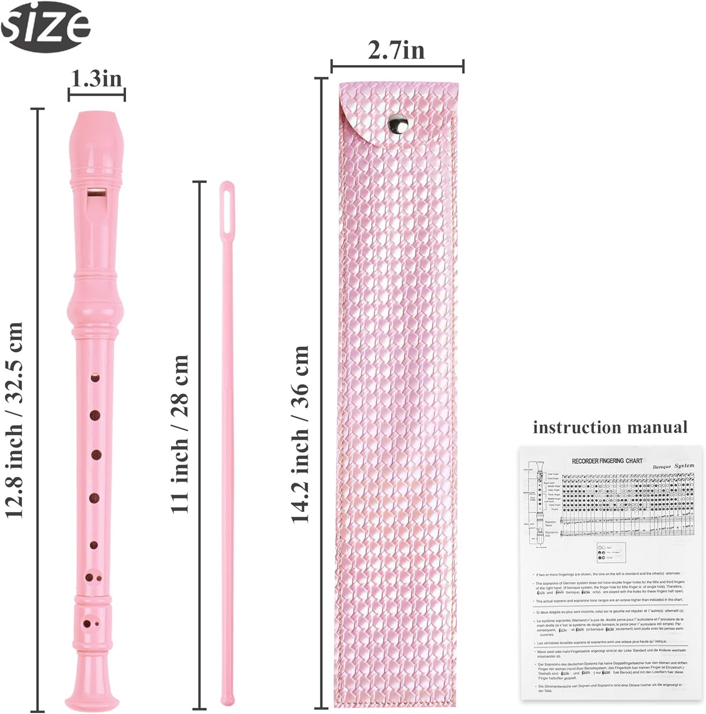 Recorder Instrument for Beginner Adults,8-Hole Soprano Descant Recorder Music Flute with with Cleaning Rod & Leather Case For Home Entertainment(2-Flash Woven Pink2)