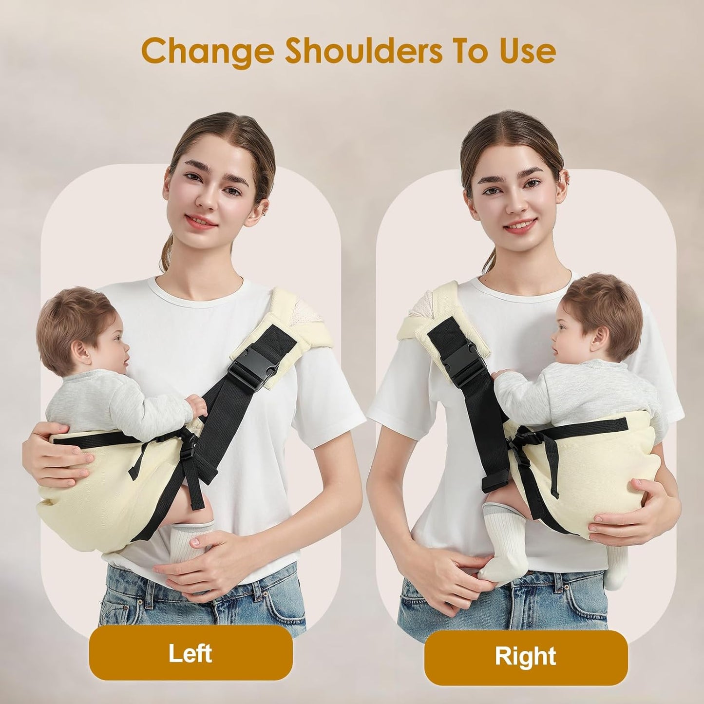 Toddler Sling Carrier, Easy to Wear Baby Carrier Sling 7-40 lbs, Adjustable Lightweight Baby Wrap Sling, Perfect Toddler Hip Carriers One Size Fits All, Beige