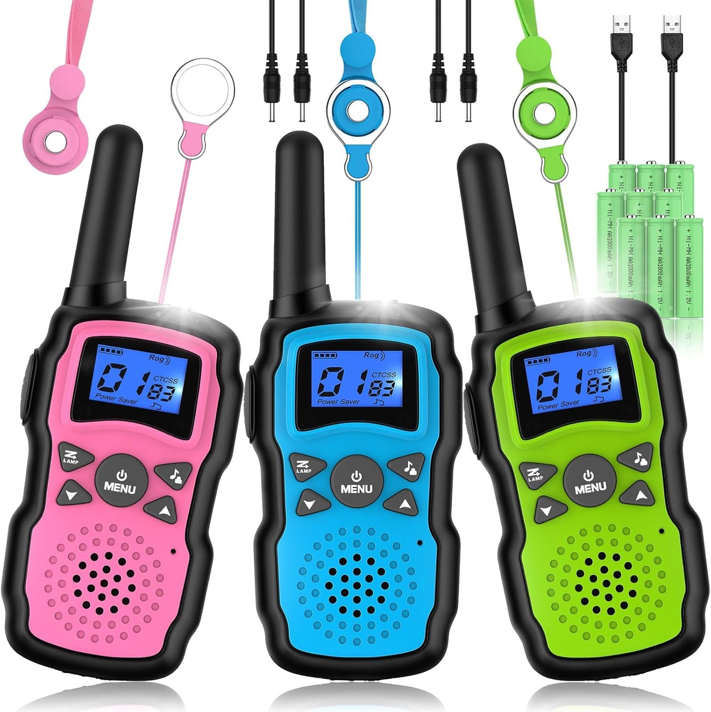 Wishouse Walkie Talkies for Kids Rechargeable Long Range, Xmas Birthday Gift for Boys Girls 4 5 6 7 8 9 10 Year Old, Hiking Gear Camping Games, Toys with Flashlight, VOX, Easy to Use 3 Pack