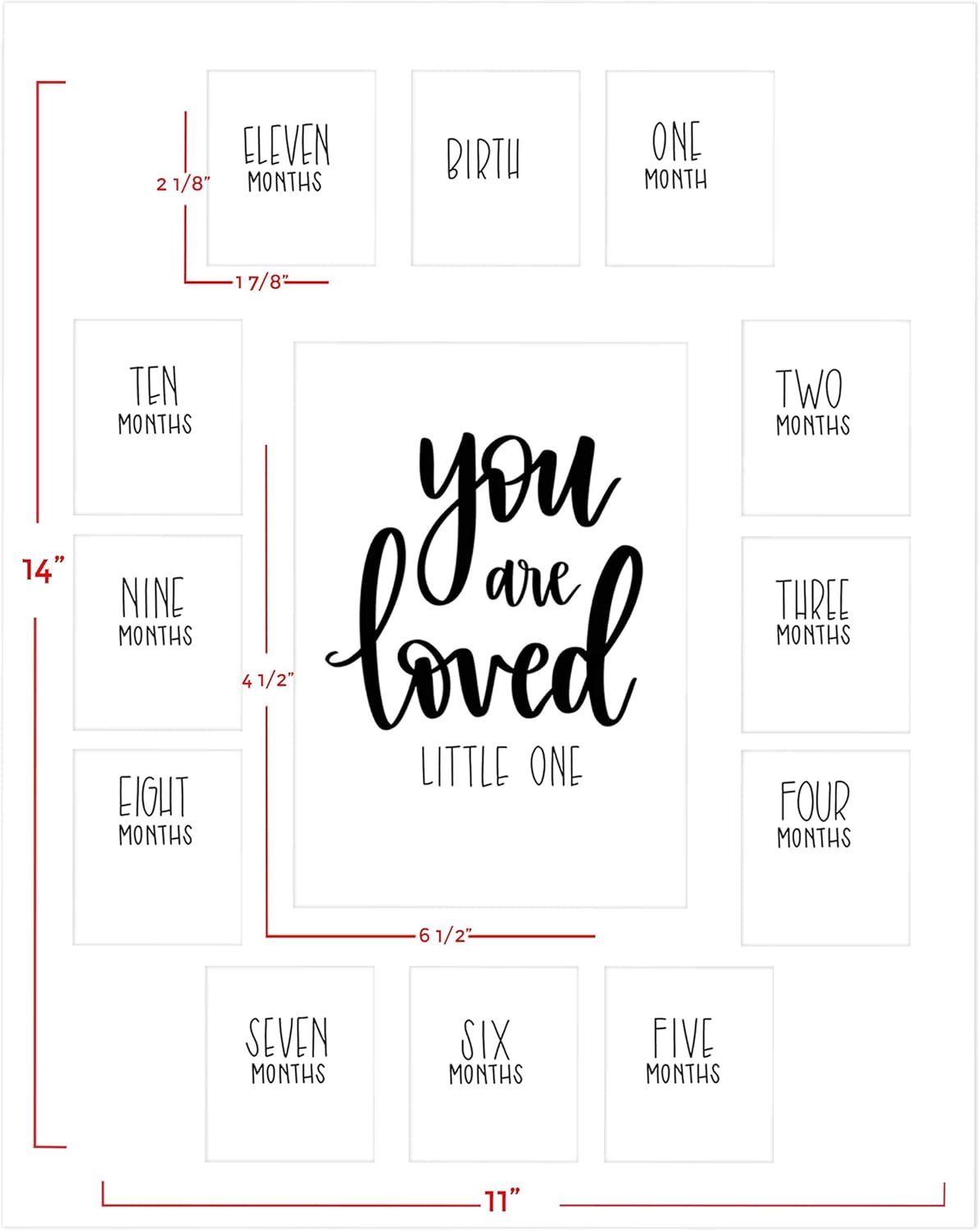 Rustic Red Door You Are Loved Little One Picture Frame w/12 Slots – Grey Frame & Grey Mat – Wall Decor Ideas for Baby Shower Gifts – My First Year Picture Frame (11” x 14”)