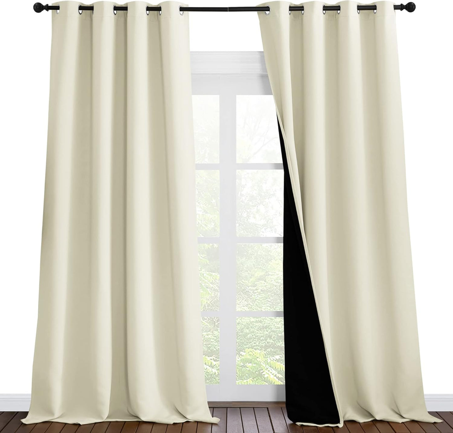 NICETOWN Cold Reducing Curtains, Thermal Insulated 100% Blackout Curtains, Sound Proof Drapes with Black Backing, Full Light Blocking Panels for Patio Sliding Door (Beige, 1 Pair, 55" x 102")