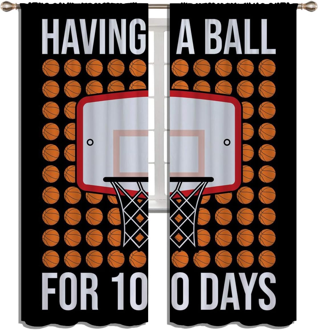 Basketball Blackout Curtains for Boy Girl Room Darkening Decor,Sports Themed Hoop and Many Basketballs Bedroom Living Room Home Rod Pocket Thermal Insulated Window Curtain/Drapes Panel,84x63 Inch…