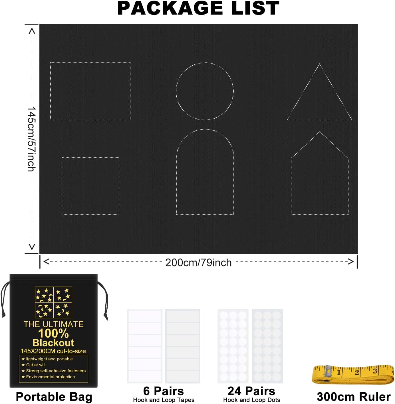 Portable Blackout Shades (79" x 57") Window Curtains, 100% Blackout Material Temporary Blinds for Baby Nursery, Bedroom, Dorm Room, Office or Travel Use