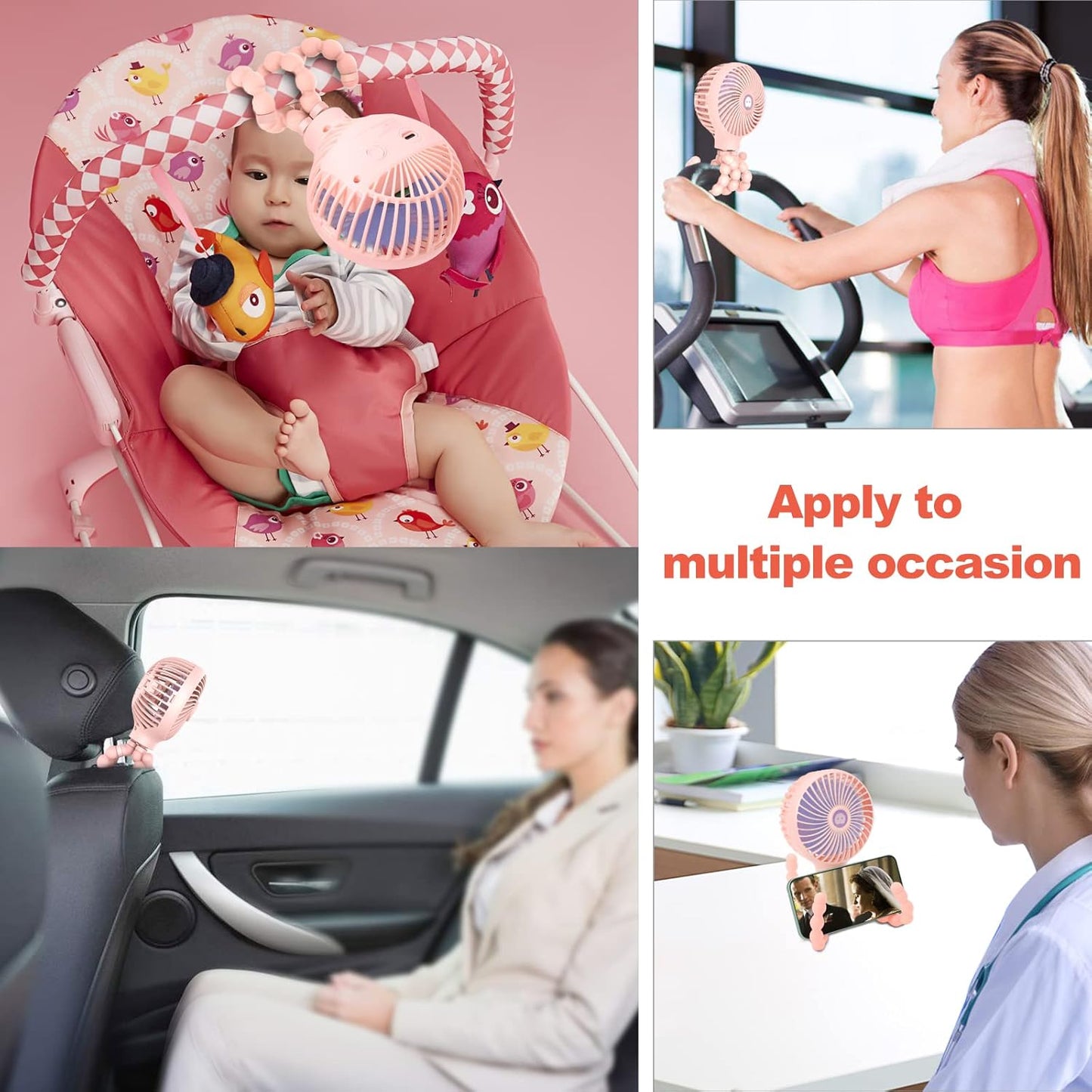 TRELC Mini Handheld Stroller Fan, Personal Portable Baby Rechargeable Fan With Flexible Tripod, Upgraded Version, Gift for Children Office Treadmill Room Car Traveling BBQ Gym (Pink)