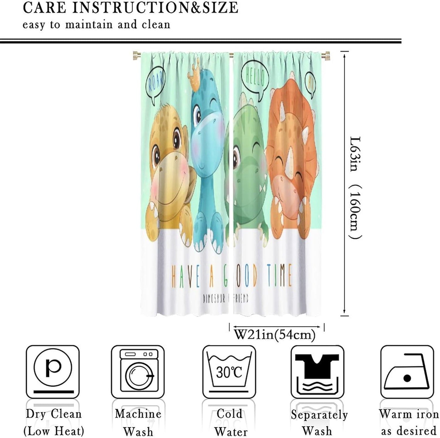 Kids Dinosaur Curtains for Boys Girls Bedroom Decor Cartoon Dino Colorful Cute Funny Animal Printed Blackout Rod Pocket Window Drapes for Baby Nursery Playroom Living Room W21xL63in 2 Panels