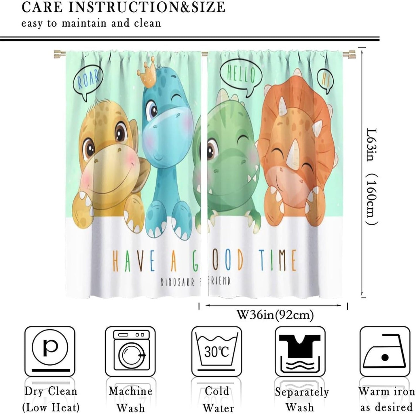 Kids Dinosaur Curtains for Boys Girls Bedroom Decor Cartoon Dino Colorful Cute Funny Animal Printed Blackout Rod Pocket Window Drapes for Baby Nursery Playroom Living Room W36xL63in 2 Panels