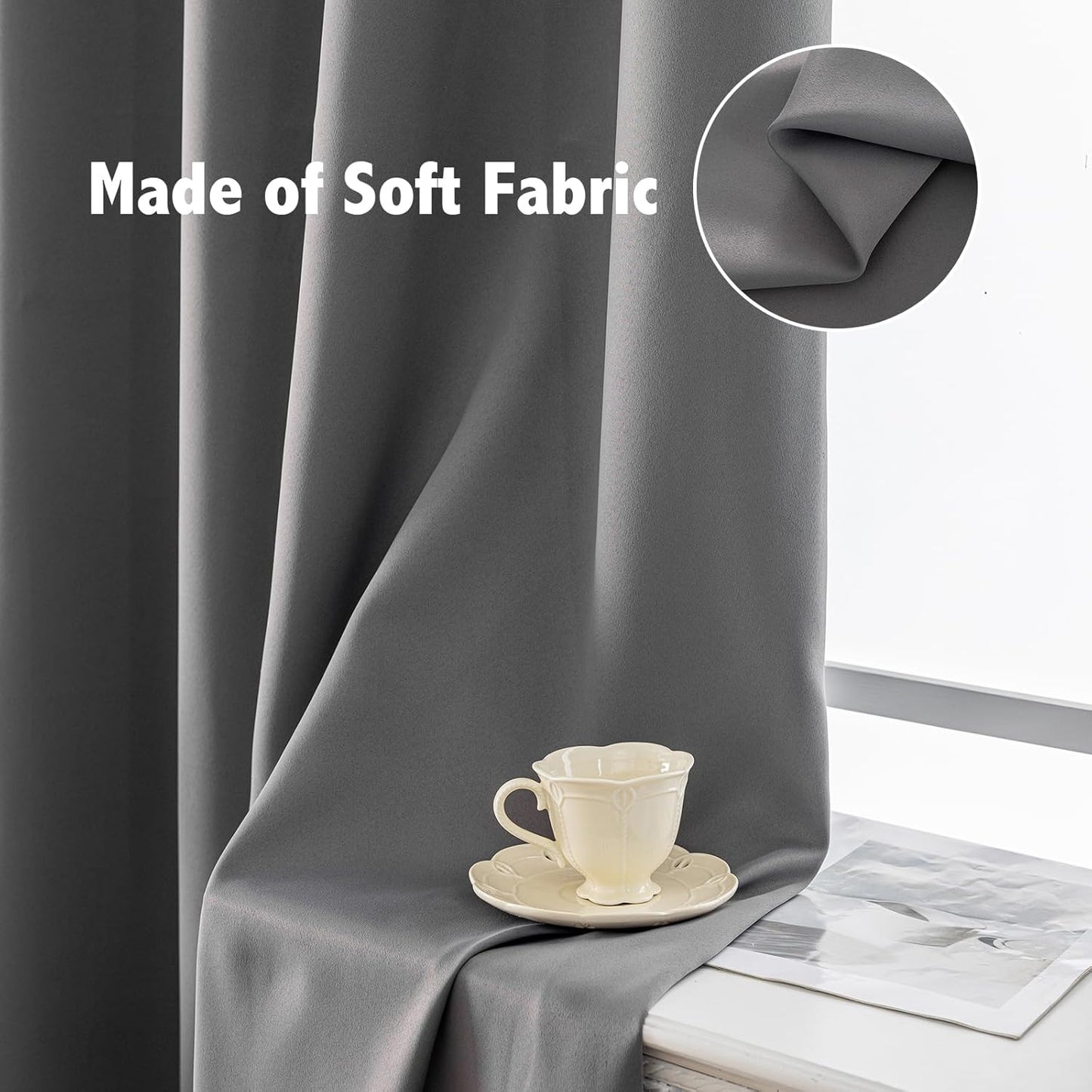 Anytime 100% Blackout Curtain Set, Thermal Insulated & Energy Efficiency Window Draperies for Guest Room, Full Shading Panels for Shift Worker and Light Sleepers（Grey, 2 Panels, 70W x 72L）