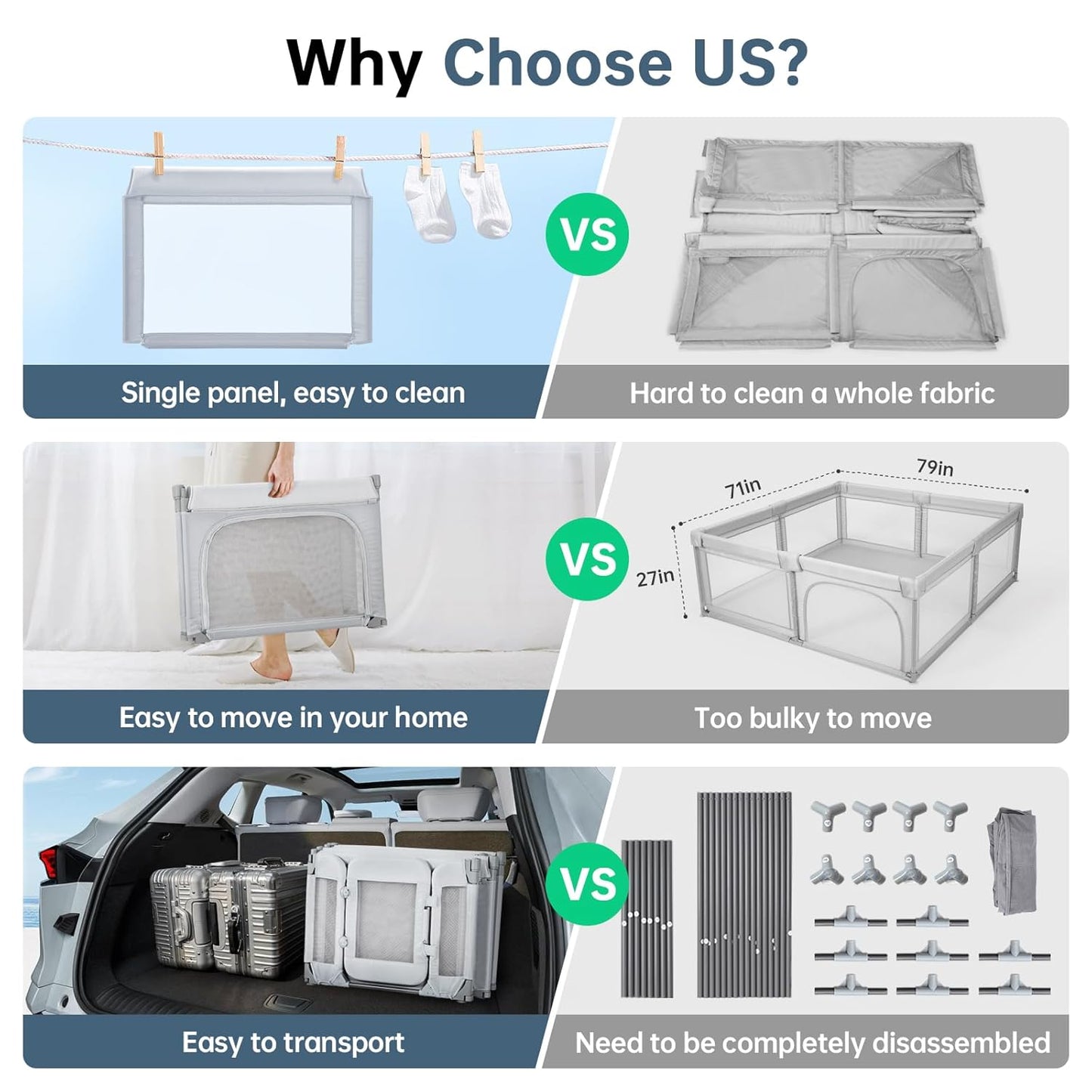 Baby Playpen,Large Play Pen for Babies and Toddlers with Door 79x71 Inch, Adjustable Playpen Non-Slip Suction Cups Base Safe and Sturdy, Indoor Outdoor Playard,Black