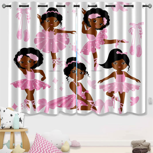 Black Girl Blackout Curtains 2 Panels 63" Inch Drapes for Kids Nursery Bedroom Kids Blackout Curtains Cute Girls Themed Grommet Top Thermal Insulated Curtains for Nursery, 82" x 63"