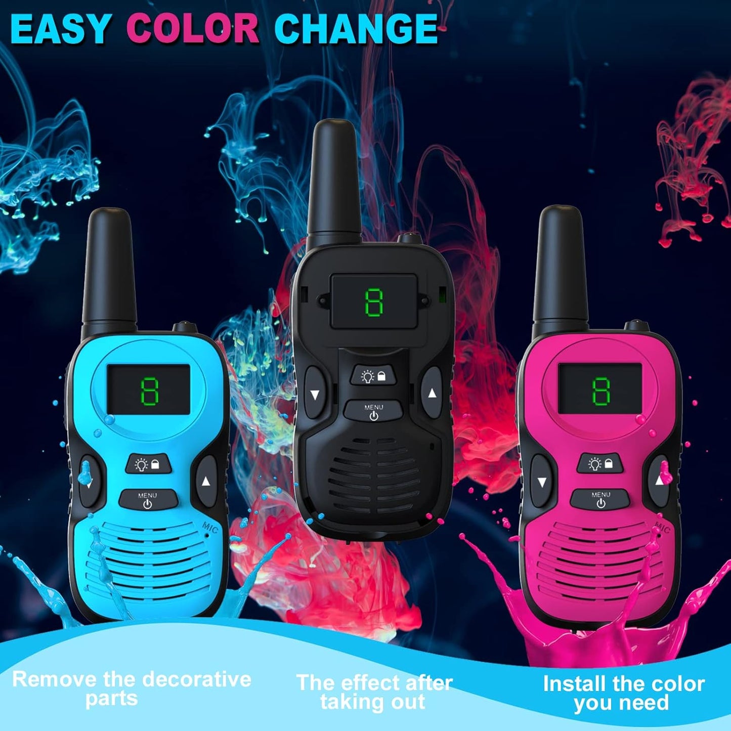 Walkie Talkies for Kids Rechargeable 3 Pack - Long Range Kid Walkie Talkie for Camping Hiking Outdoor - Walkie-Talkies Walky Talky for Kids - Toys and Gifts for 3-12 Year Old Boys Girls