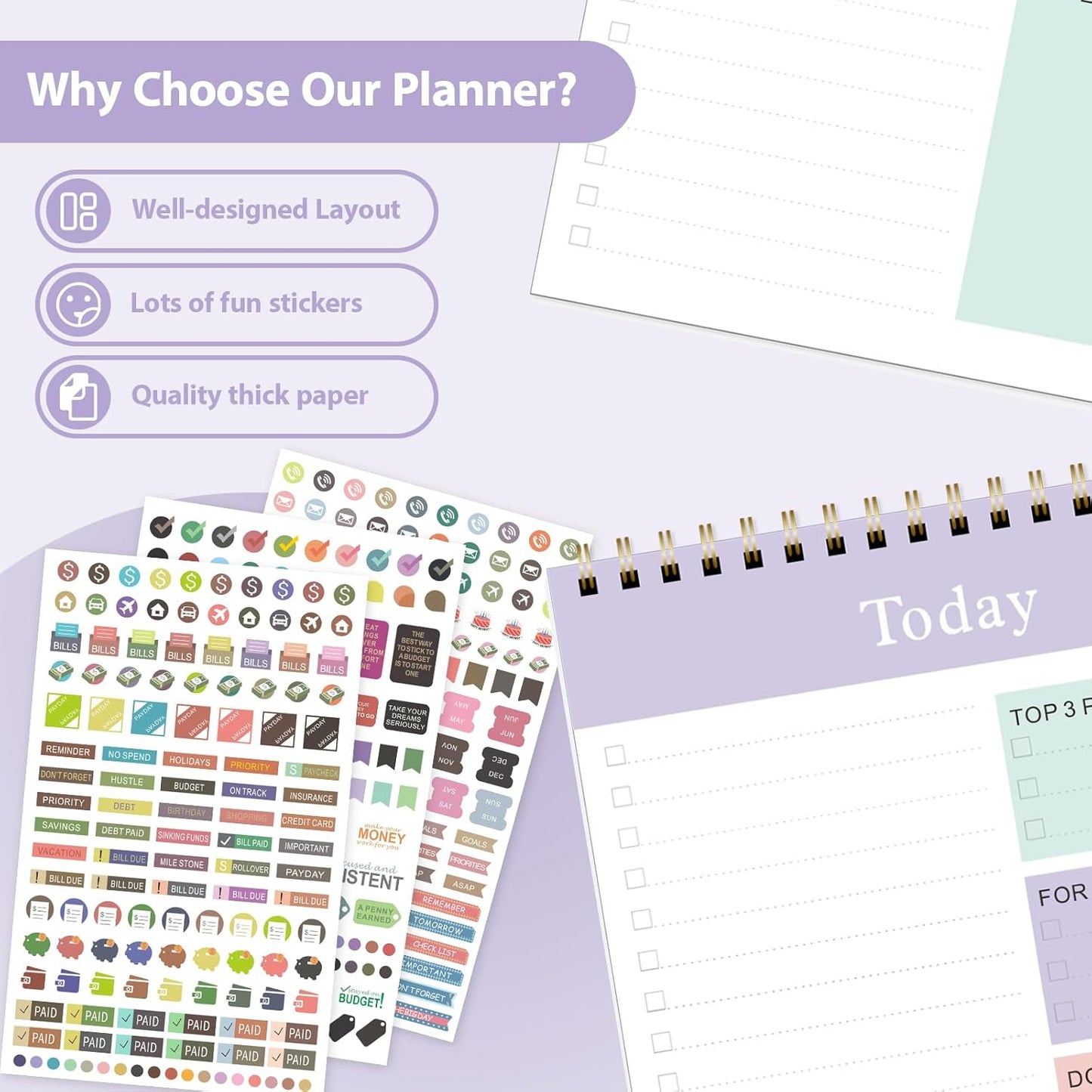 Weekly To Do List Notepad, Undated Planner with 52 Sheets (8.5''x11''), Desk Weekly Planner for Women & Man, Home School & Work (G-Lilac)