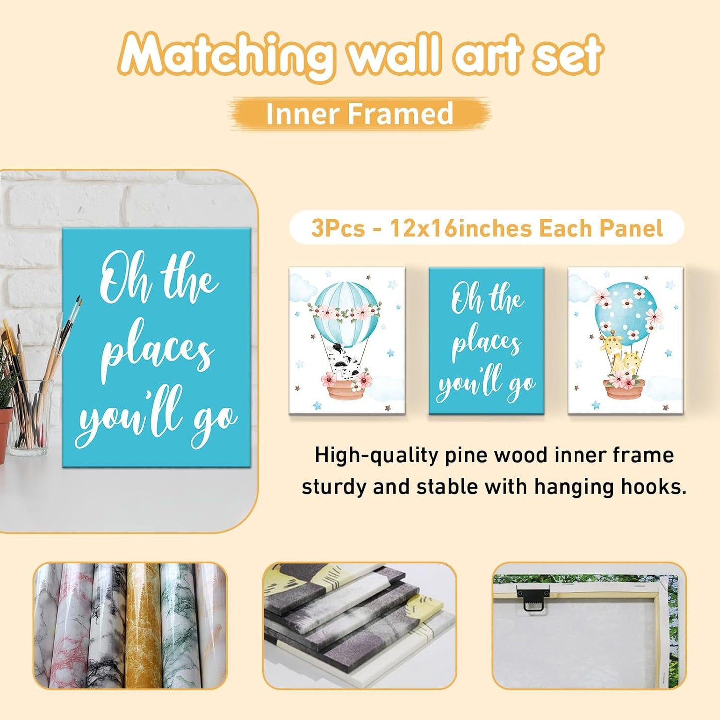 Personalized Baby Bedding Set, 5 Pcs Custom Toddlers Bedding Set with Infant Name, Double Layer Nursery Crib Set for Boys Girls, Customized Gifts for Infants Baby Shower, Hot Air Balloon Animal