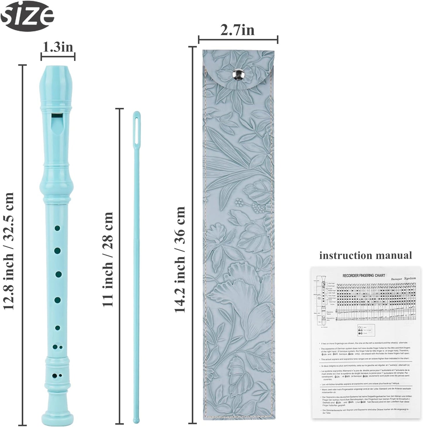 Recorder Instrument for Beginner Kids Adults,8-Hole Soprano Descant Recorder Music Flute with with Cleaning Rod & Leather Case For School Student Home Entertainment(2-Carved Light Blue)