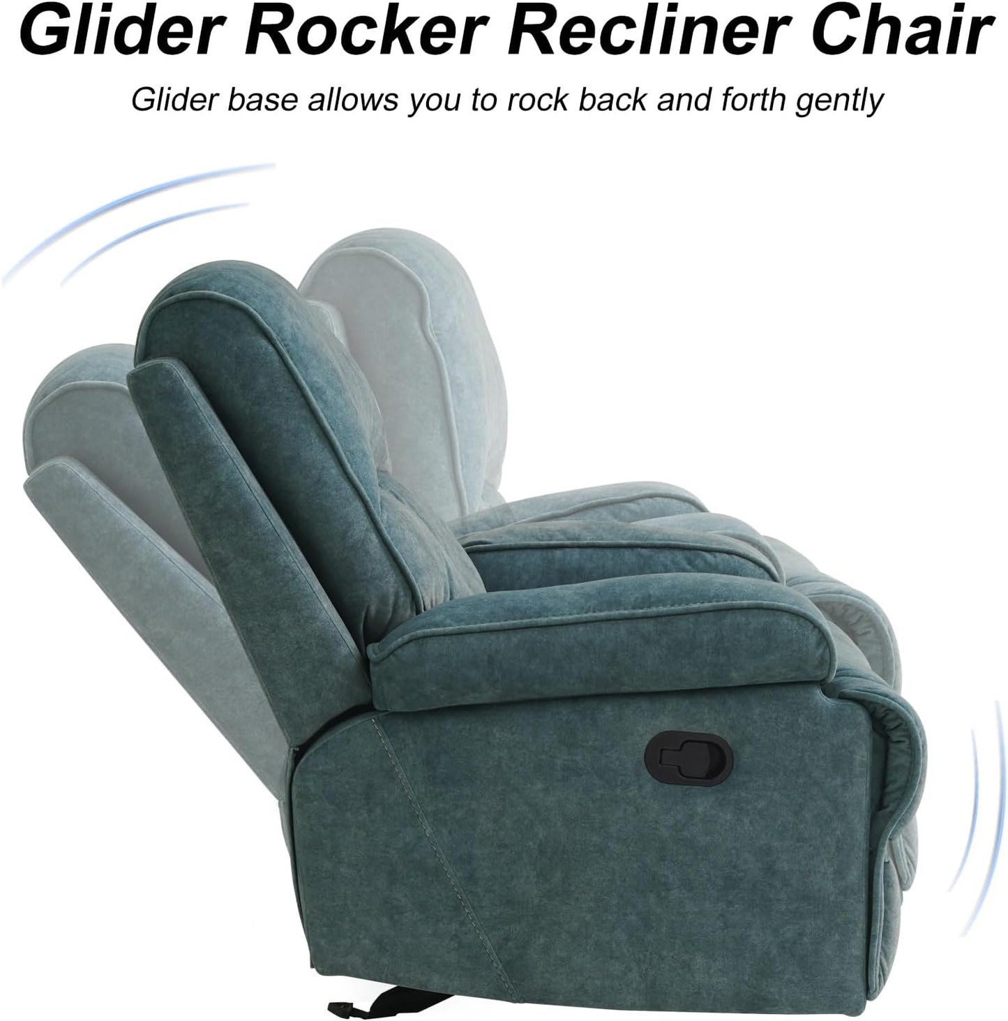 Rocker Recliner Chair for Adults, Manual Glider Chair for Nursery, Reclining Single Sofa Chair for Living Room, Upholstered Fabric Armchair, High Back, Deep Seat, Blue