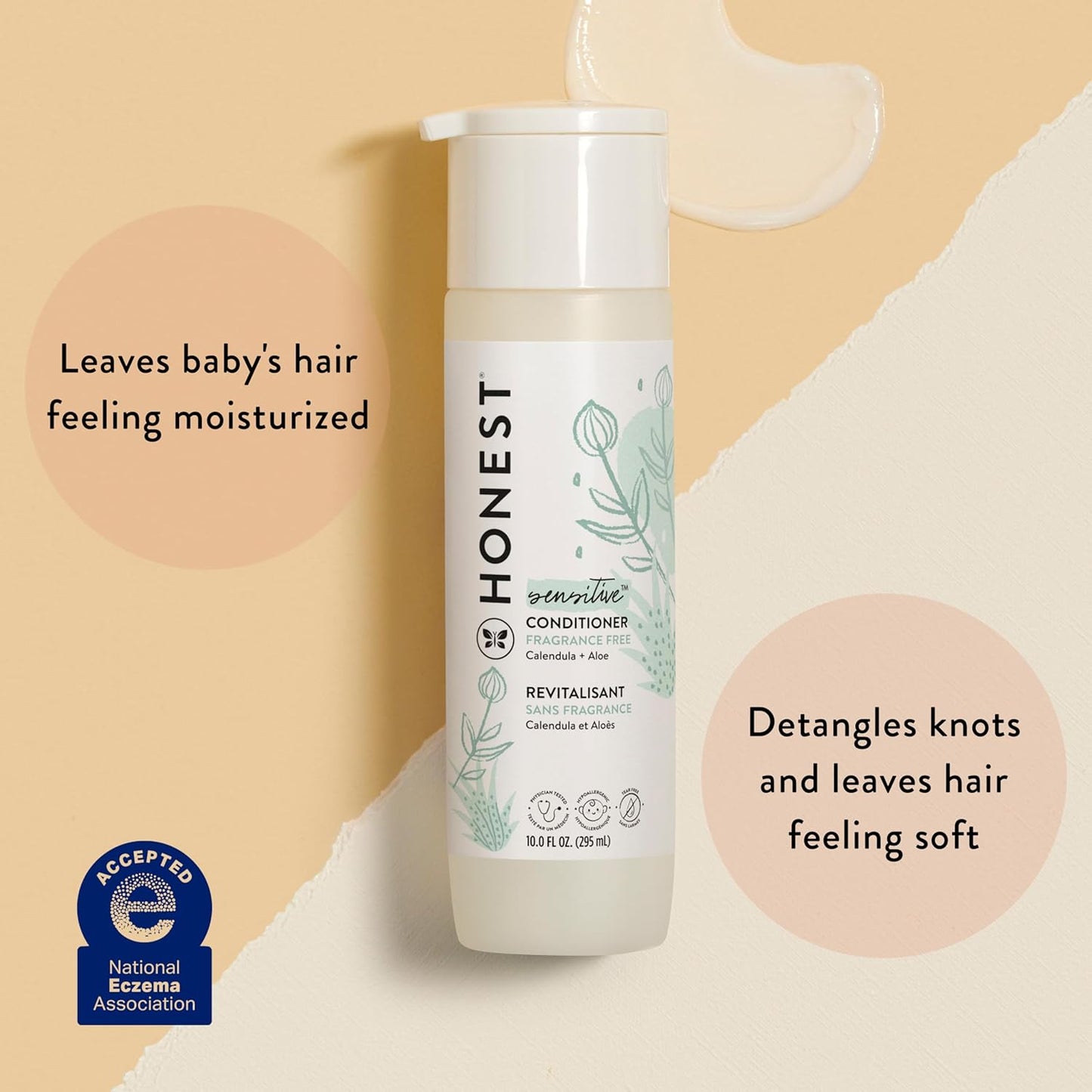 The Honest Company Silicone-Free Conditioner | Gentle for Baby | Naturally Derived, Tear-free, Hypoallergenic | Fragrance Free Sensitive, 10 fl oz