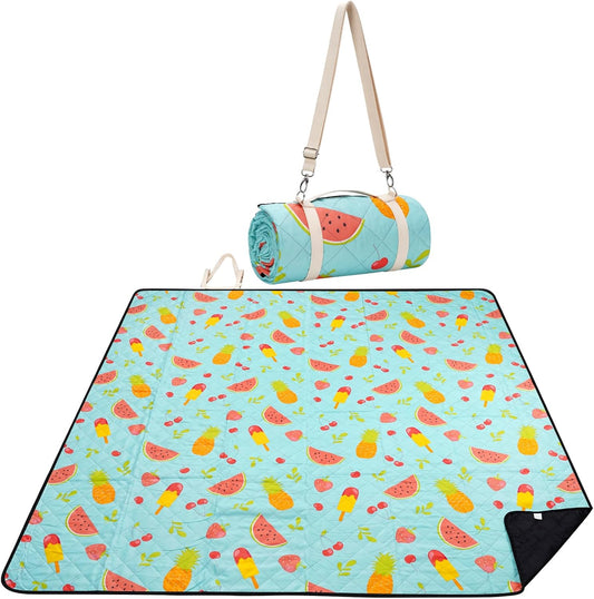 Picnic Blanket Extra Large 79" x 79", Washable Picnic Blankets, Camping Blanket with Portable Handle & Shoulder Strap - SummerFruits