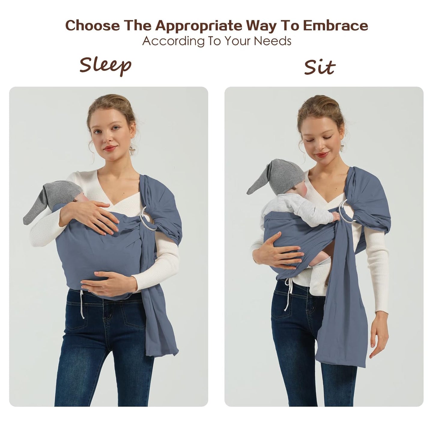 Baby Wrap Ring Sling 7-35 lbs, Baby Sling Carrier for Newborn, Toddler, Infant Holder, Lightweight Baby Carrier Wraps, Blue