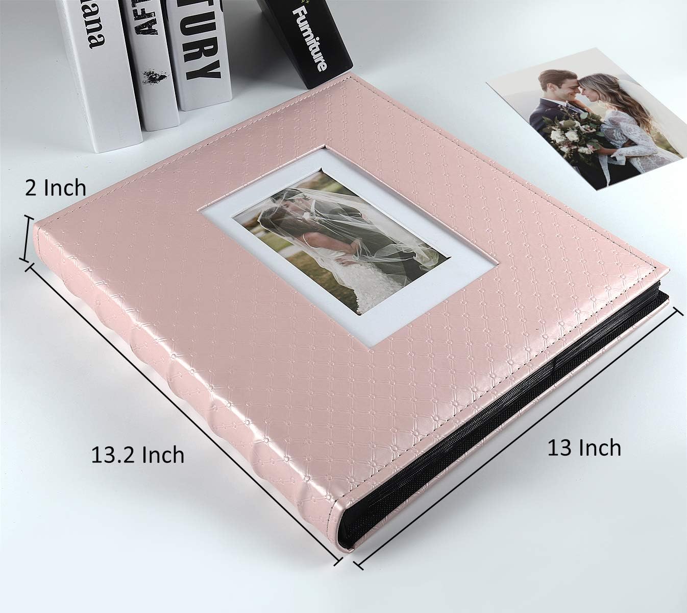RECUTMS Photo Album 4x6 Holds 500 Photos Black Inner Page Button Grain Leather Larger Capacity Horizontal and Vertical Photos Wedding Pictures Album Birthday Christmas Baby Family Photo Book(Pink)