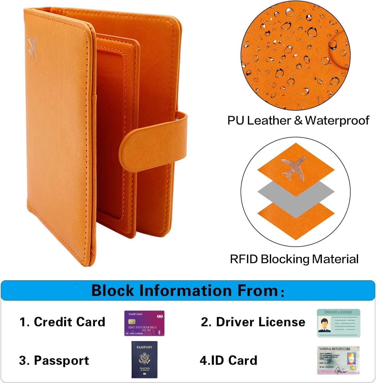 Melsbrinna Rfid Passport Holder for Travel women/Men, Cute Passport Wallet Rfid Blocking Card Slots, Rfid Passport Cover/CaseTravel Wallet, Passport Book Holder (1, Orange)