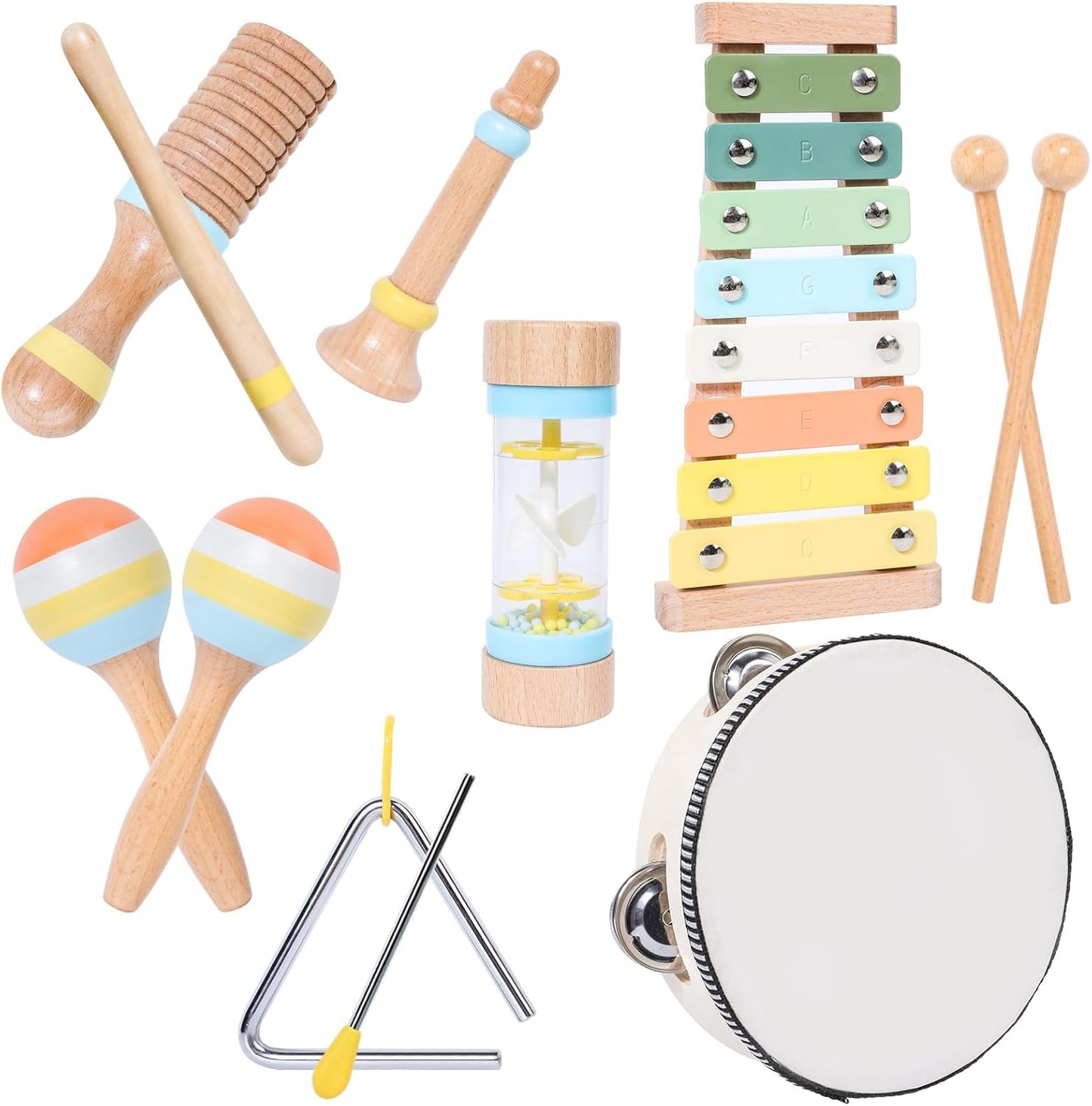 Wooden Musical Instruments Set for Toddlers 1-3, Baby Kids Montessori Toys Neutral Colors Percussion Set Preschool Educational Xylophone Music Toys for 2 3 4 Year Old Baby Girls Boys Birthday Gifts