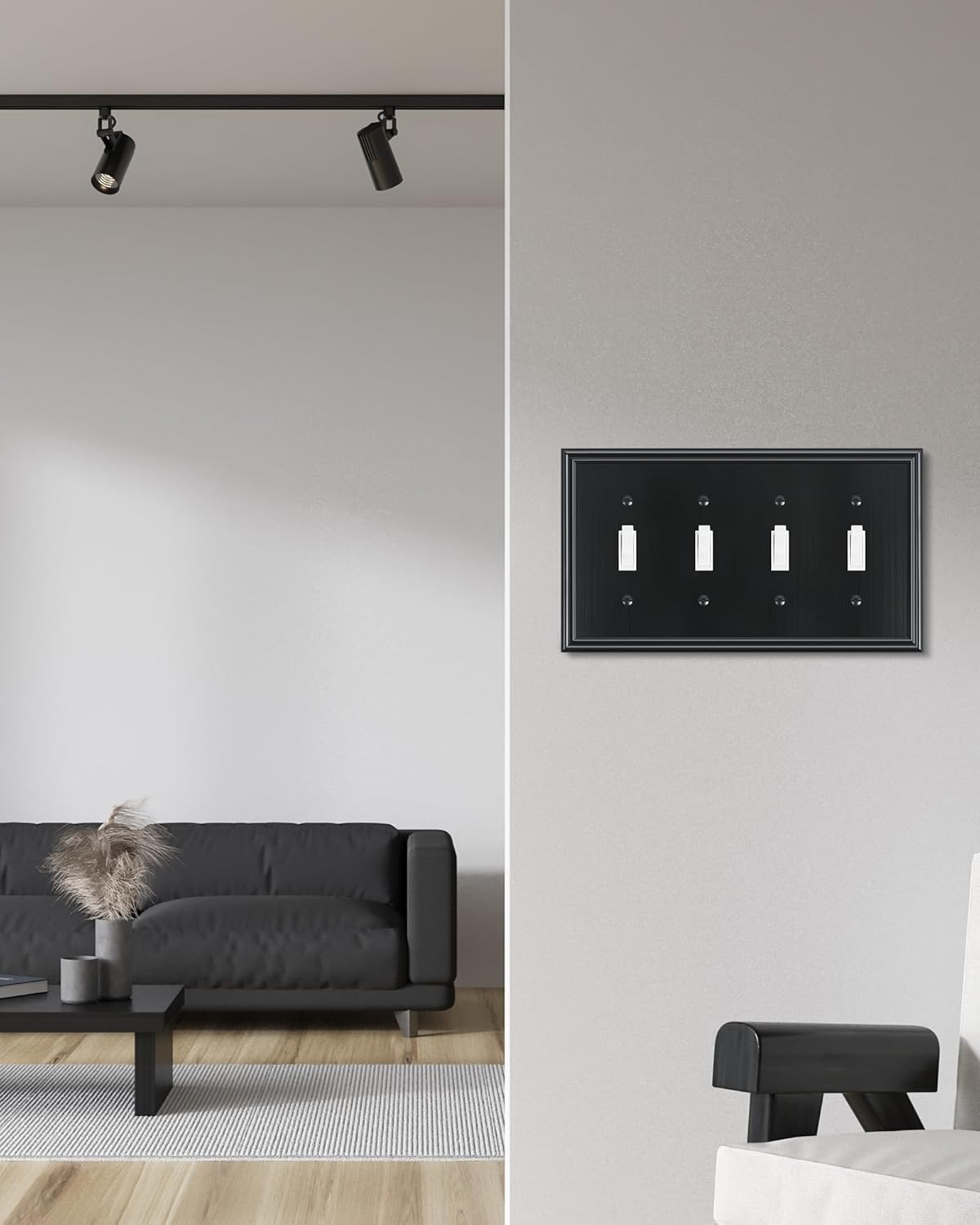 2-Pack Quad Toggle Light Switch Cover Plate, Durable Zinc Alloy Decorative Switch Plate Covers, Black 4 Gang Wall Plate for Toggle Light Switch and Rotary Dimmer Switch