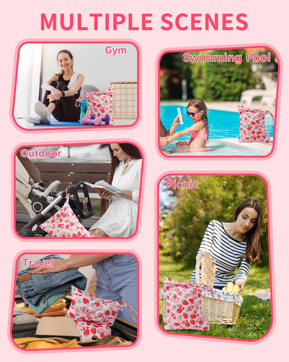 babygoal Wet Dry Bags for Baby Cloth Diapers, Washable Travel Bags, Beach, Pool, Gym Bag for Swimsuits & Wet Clothes with Two Zippered Pockets 2 Pack LN02